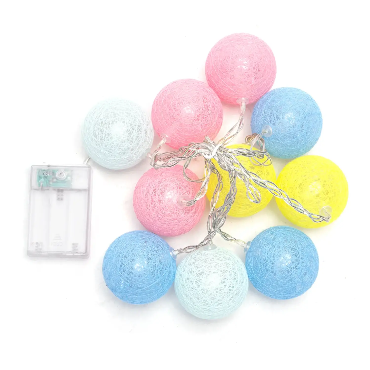 immagine Catena luminosa a batteria 3AA, luci a batuffoli colori misti pastello, bianco caldo 2m