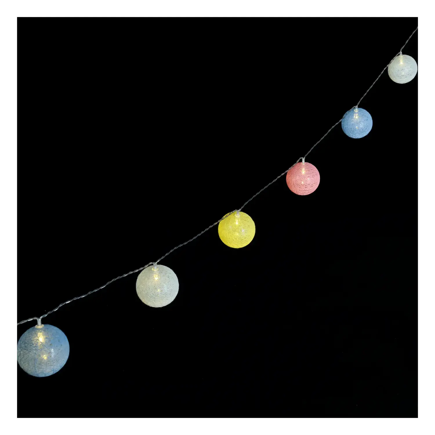 immagine Catena luminosa a batteria 3AA, luci a batuffoli colori misti pastello, bianco caldo 2m