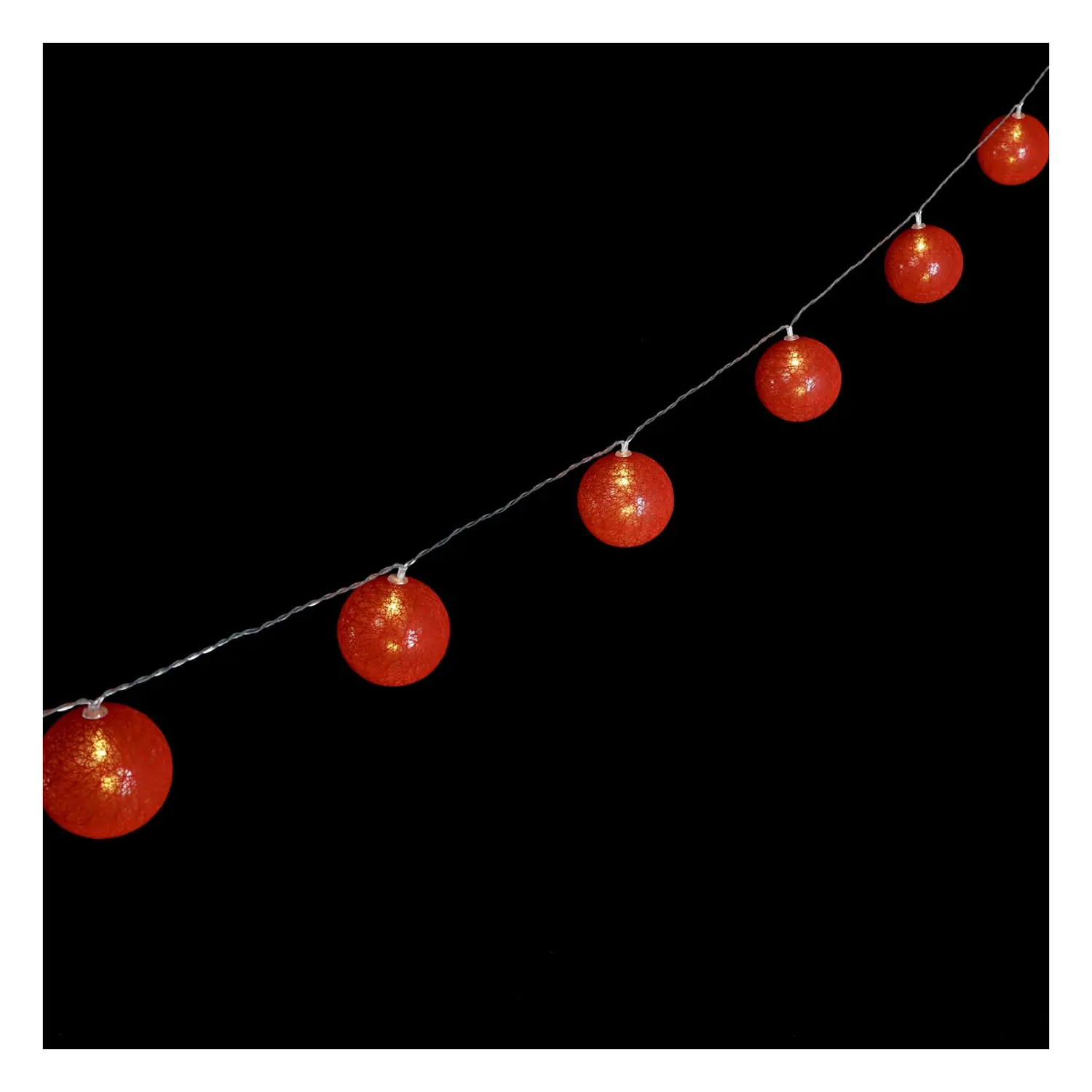 immagine del prodotto Catena luminosa a batteria 3AA, luci a batuffoli rossi, bianco caldo 2m