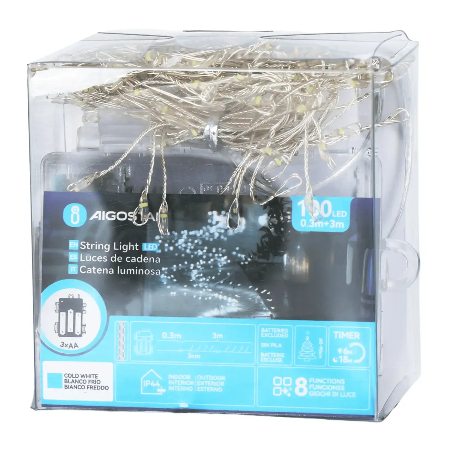 immagine Catena luminosa a batteria 3AA, luci a petardo, cavo in rame, bianco freddo 3m IP44, Interno&Esterno