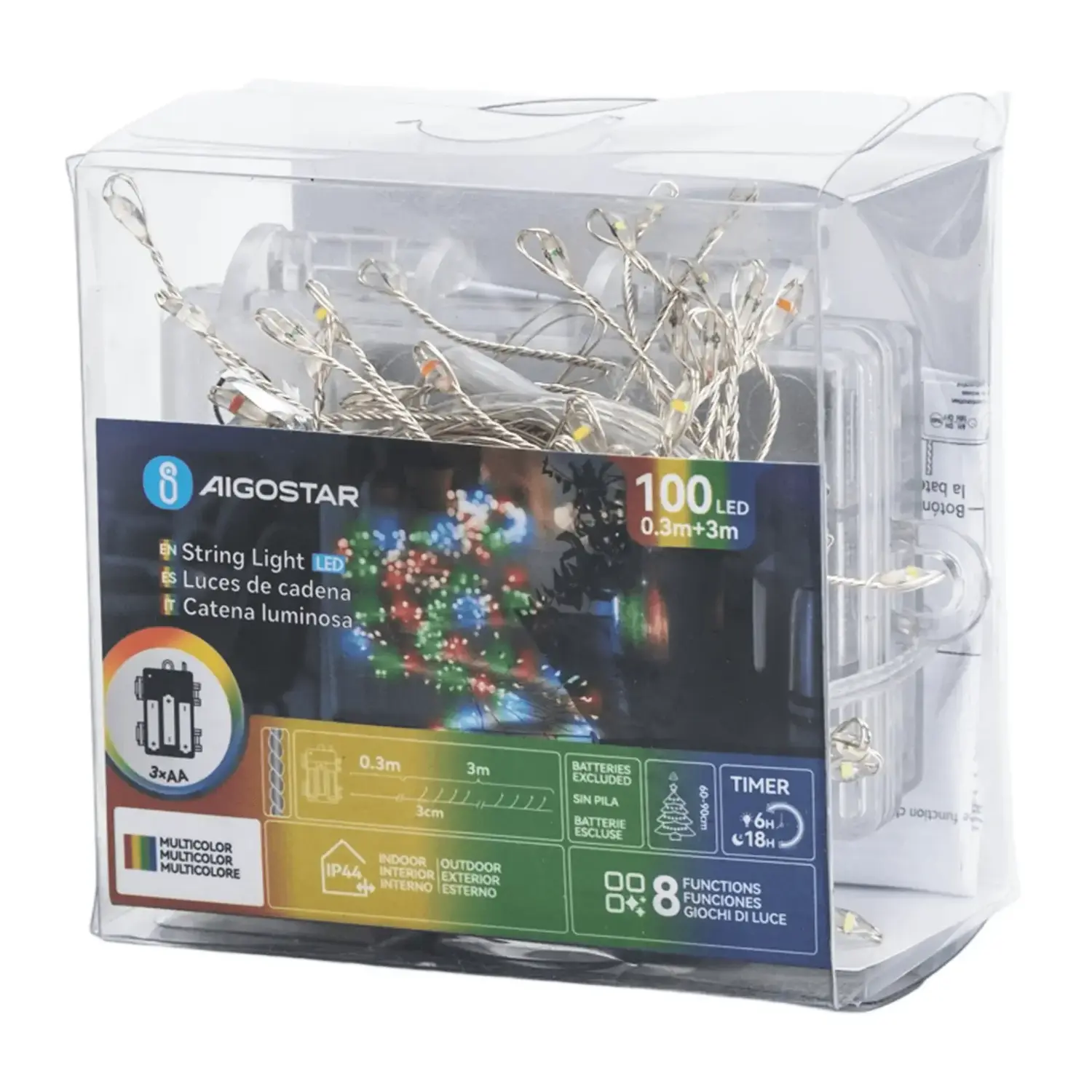 immagine Catena luminosa a batteria 3AA, luci a petardo, cavo in rame, RGBY 3m IP44, Interno&Esterno