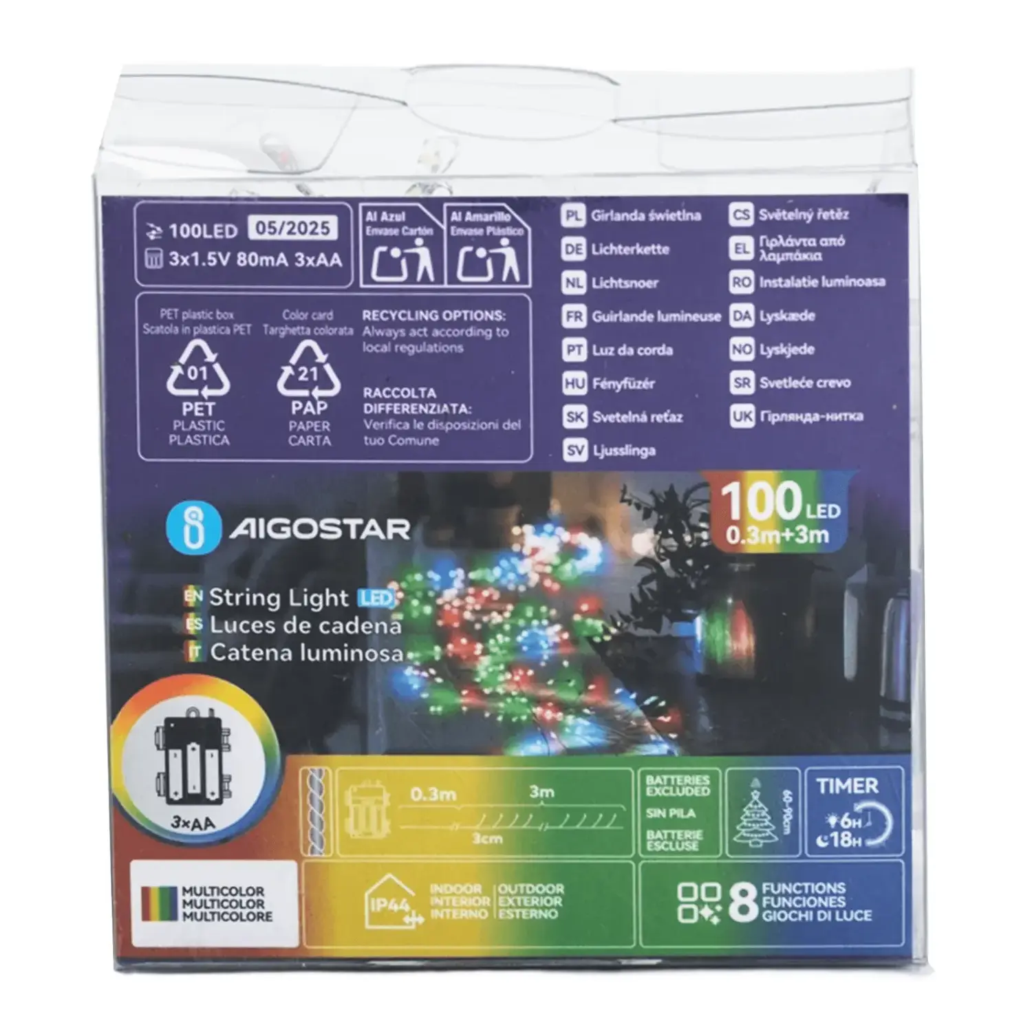 immagine Catena luminosa a batteria 3AA, luci a petardo, cavo in rame, RGBY 3m IP44, Interno&Esterno