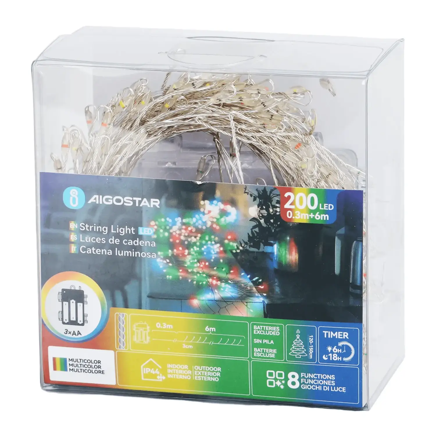 immagine Catena luminosa a batteria 3AA, luci a petardo, cavo in rame, RGBY 6m IP44, Interno&Esterno