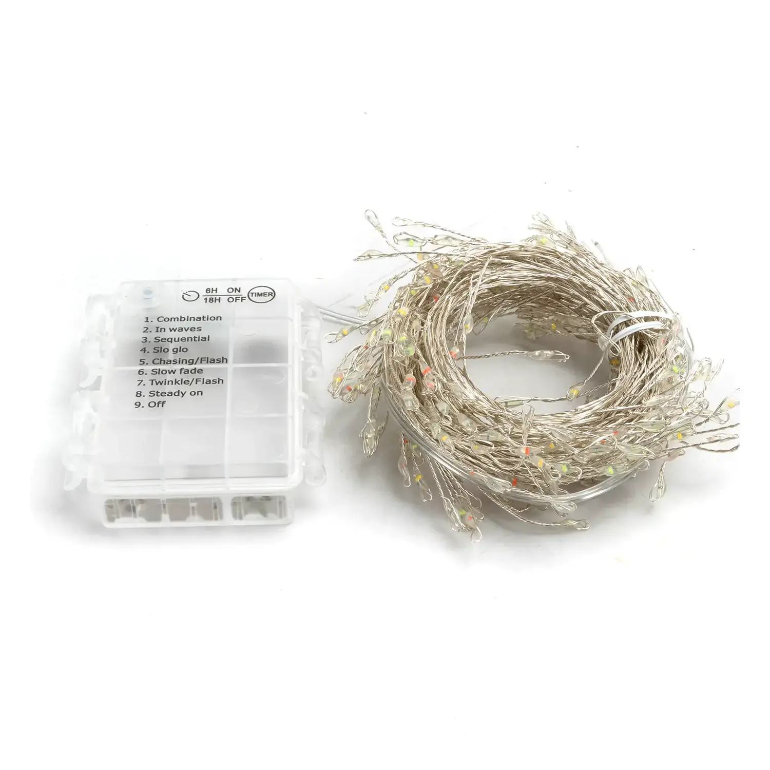 immagine Catena luminosa a batteria 3AA, luci a petardo, cavo in rame, RGBY 9m IP44, Interno&Esterno