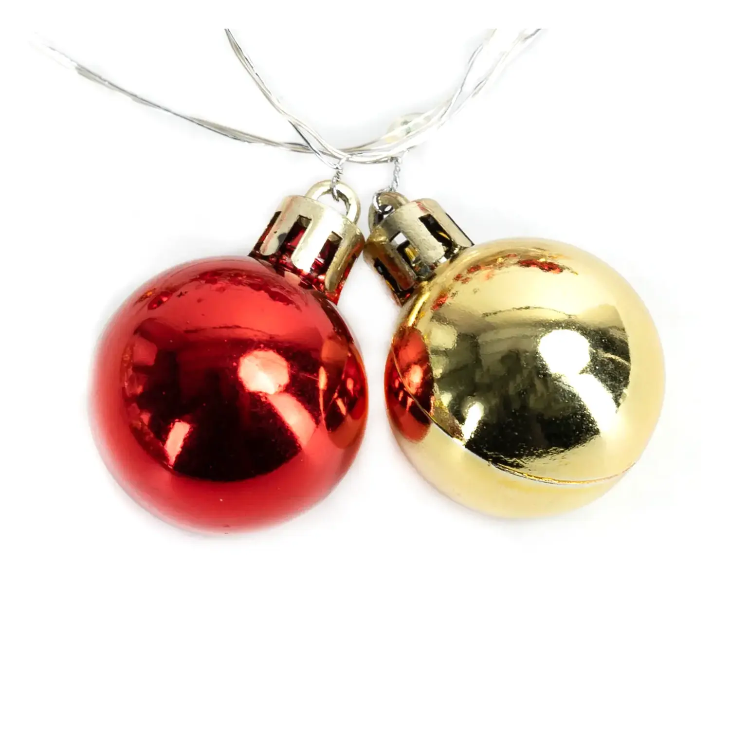 immagine Catena luminosa a batteria 3AA, palline di Natale e stelline rosse e oro, bianco caldo 2m IP44, Interno&Esterno