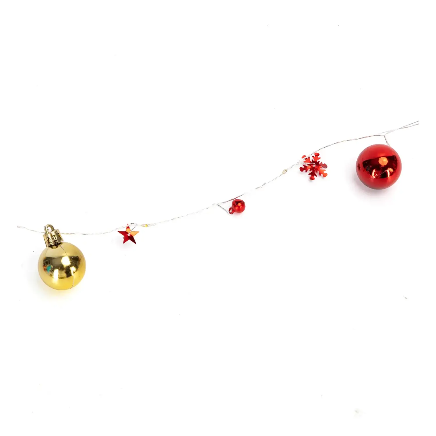 immagine Catena luminosa a batteria 3AA, palline di Natale e stelline rosse e oro, bianco caldo 2m IP44, Interno&Esterno