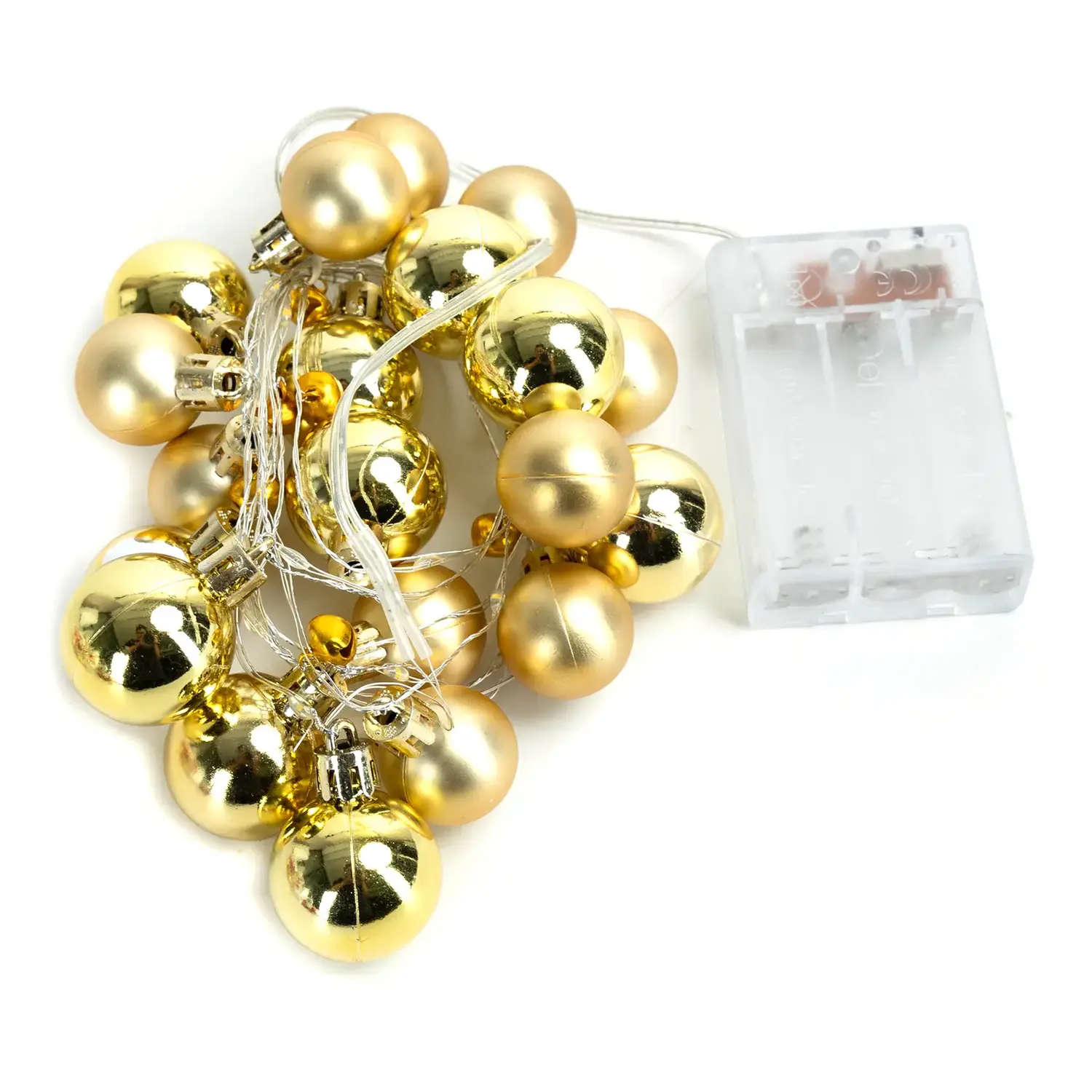 immagine Catena luminosa a batteria 3AA, palline di Natale piccole e grandi dorate, bianco caldo 2m IP44, Interno&Esterno