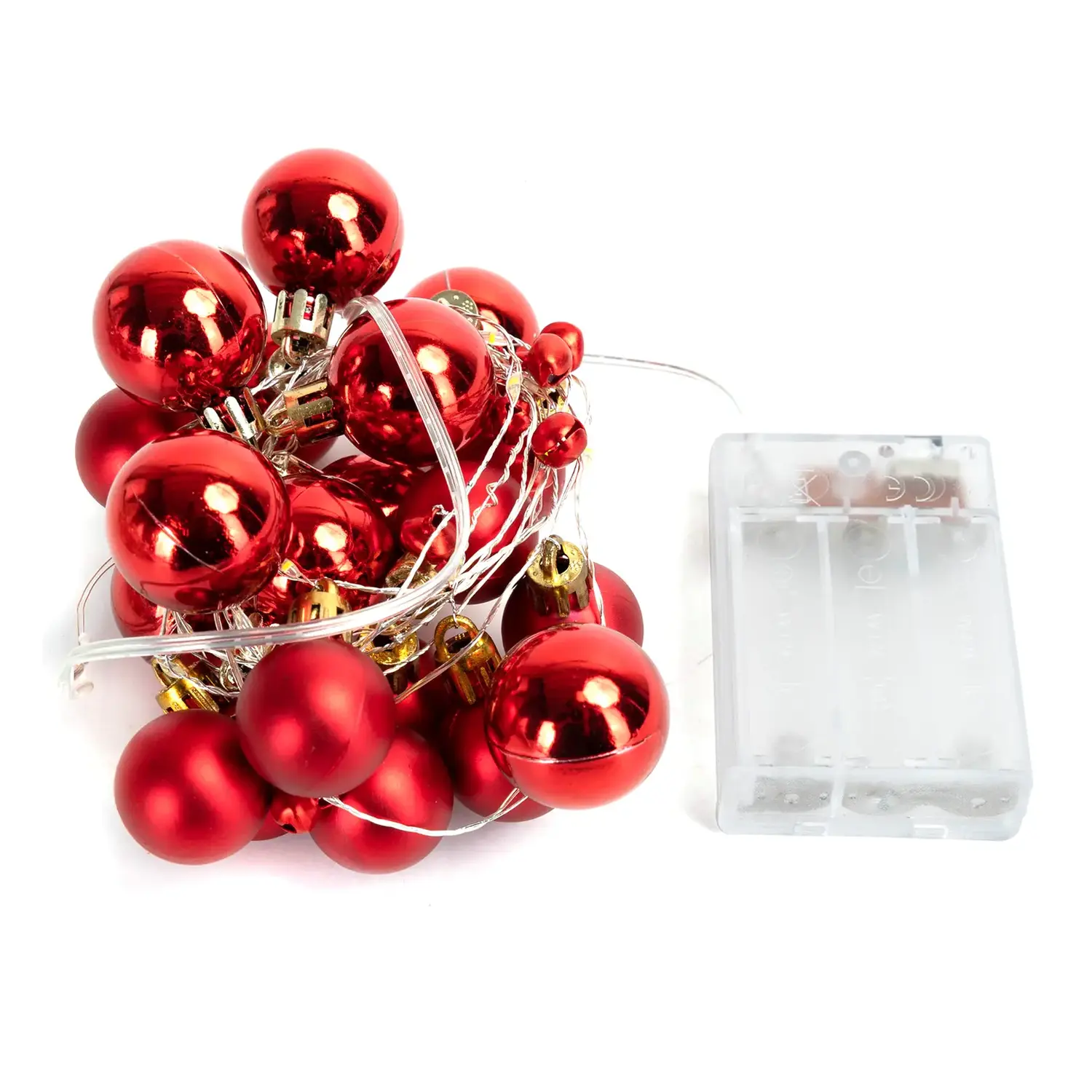 immagine Catena luminosa a batteria 3AA, palline di Natale piccole e grandi rosse, bianco caldo 2m IP44, Interno&Esterno