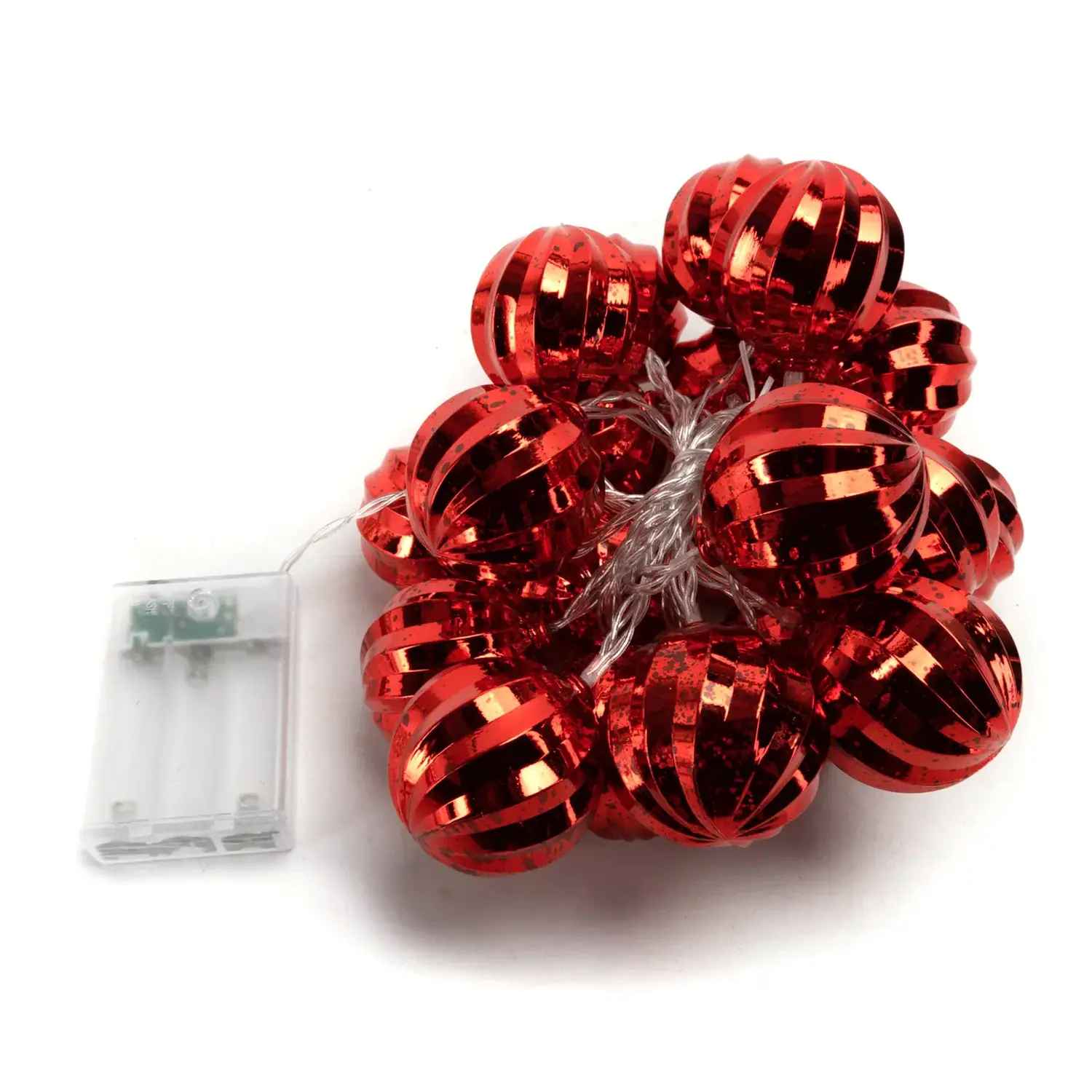 immagine Catena luminosa a batteria 3AA, palline di Natale rosse, bianco caldo 2m IP44, Interno&Esterno