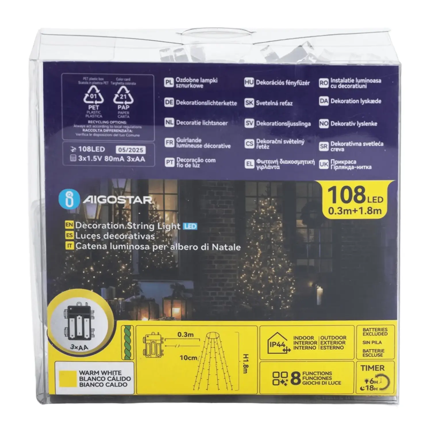 immagine Catena luminosa a batteria 3AA per albero di Natale, bianco caldo 1.8m IP44, Interno&Esterno