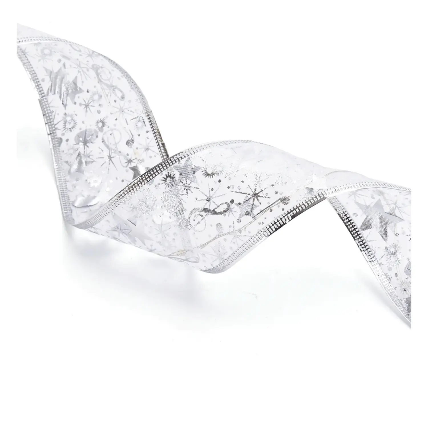 immagine Catena luminosa a batteria 3AA per albero di Natale, nastro argentato 5cm, bianco caldo 10m IP44, Interno&Esterno