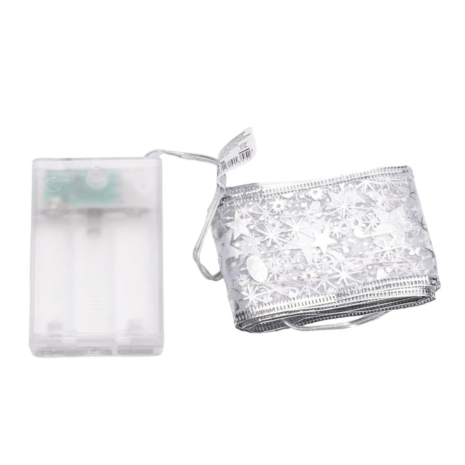 immagine Catena luminosa a batteria 3AA per albero di Natale, nastro argentato 5cm, bianco caldo 2m IP44, Interno&Esterno