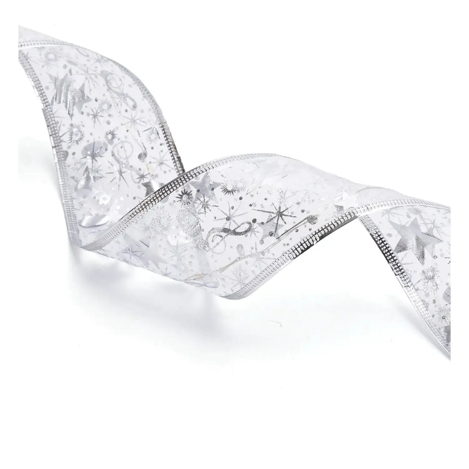 immagine Catena luminosa a batteria 3AA per albero di Natale, nastro argentato 5cm, bianco caldo 2m IP44, Interno&Esterno