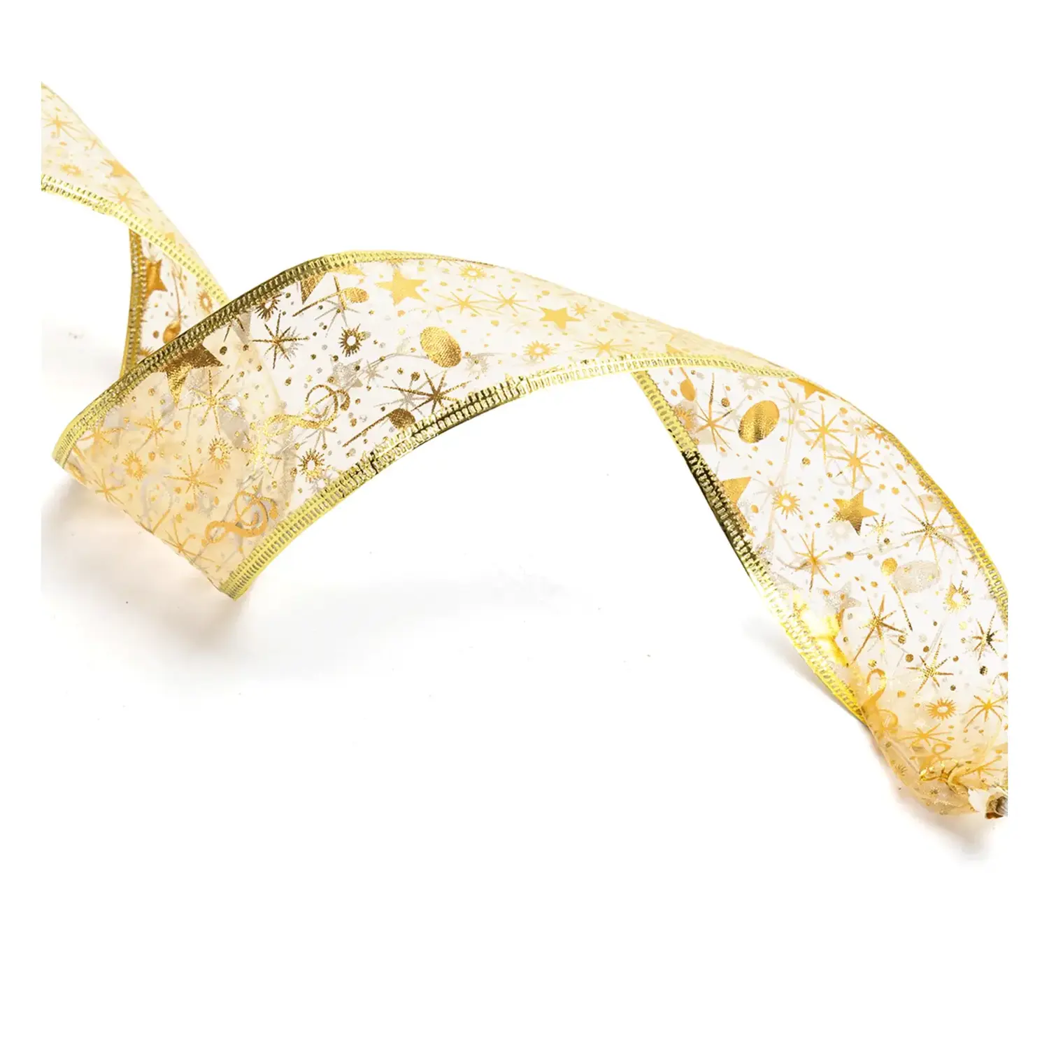 immagine Catena luminosa a batteria 3AA per albero di Natale, nastro dorato 5cm, bianco caldo 10m IP44, Interno&Esterno