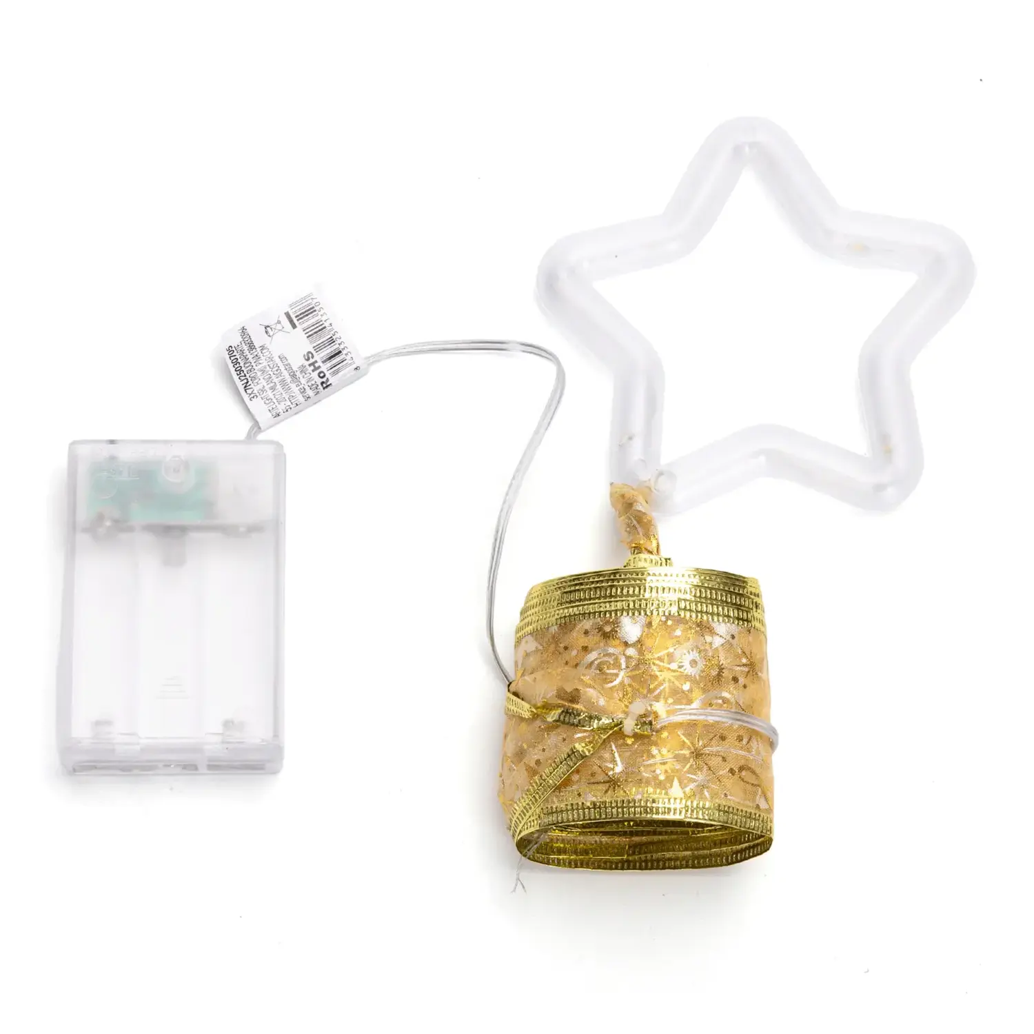 immagine Catena luminosa a batteria 3AA per albero di Natale, nastro dorato con puntale a stella, bianco caldo 5m IP44, Interno&Esterno