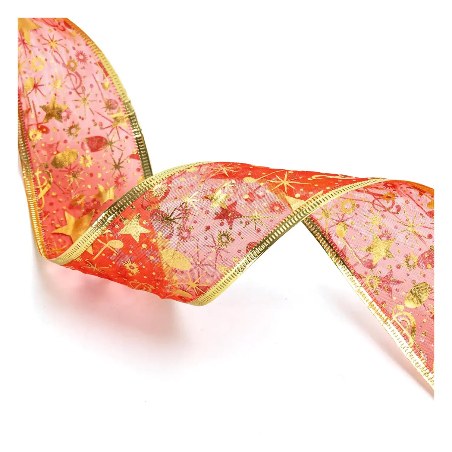 immagine Catena luminosa a batteria 3AA per albero di Natale, nastro rosso 5cm, bianco caldo 2m IP44, Interno&Esterno