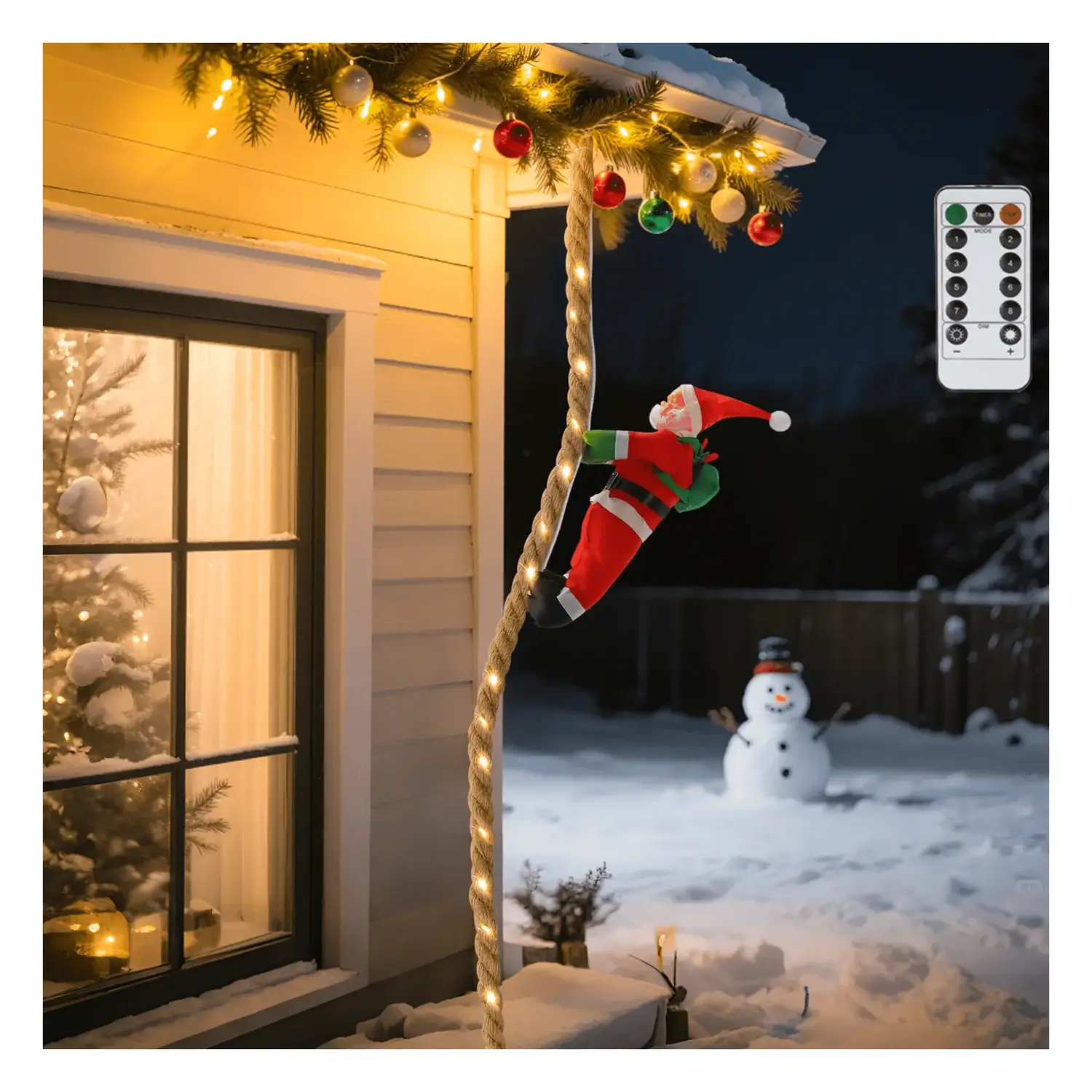 immagine del prodotto Catena luminosa a batteria 4AA, Babbo Natale con corda, bianco caldo IP44, Interno&Esterno