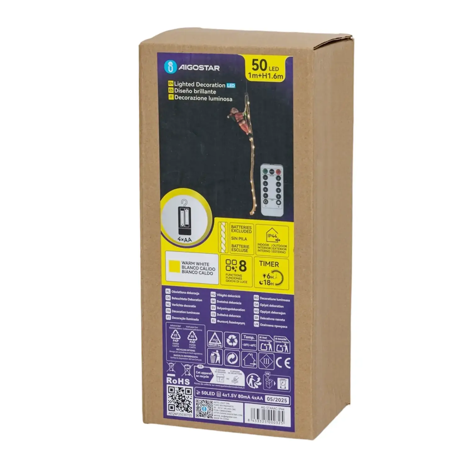 immagine Catena luminosa a batteria 4AA, Babbo Natale con corda, bianco caldo IP44, Interno&Esterno