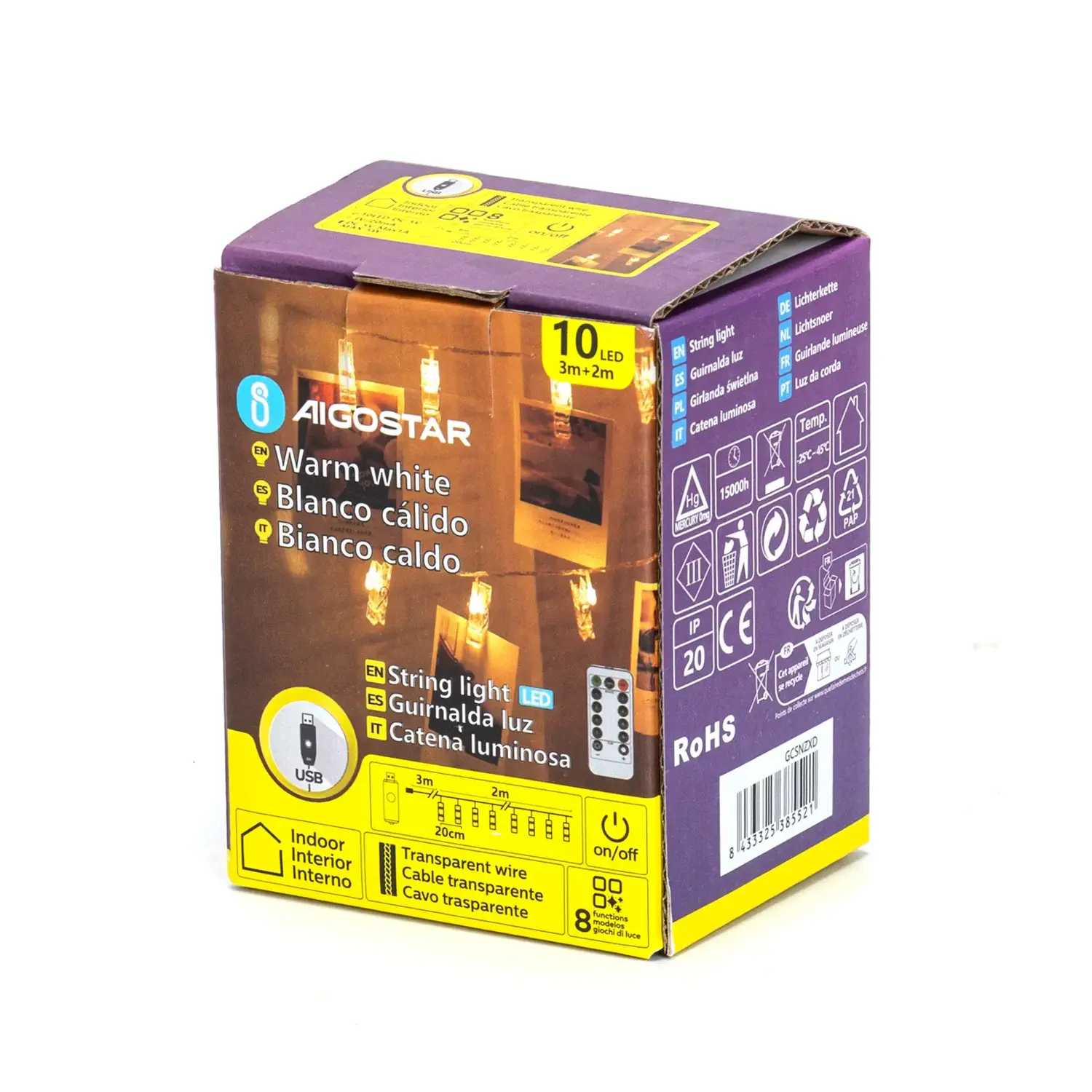 immagine Catena luminosa con mollette L2m-Luce calda-10LED-IP20