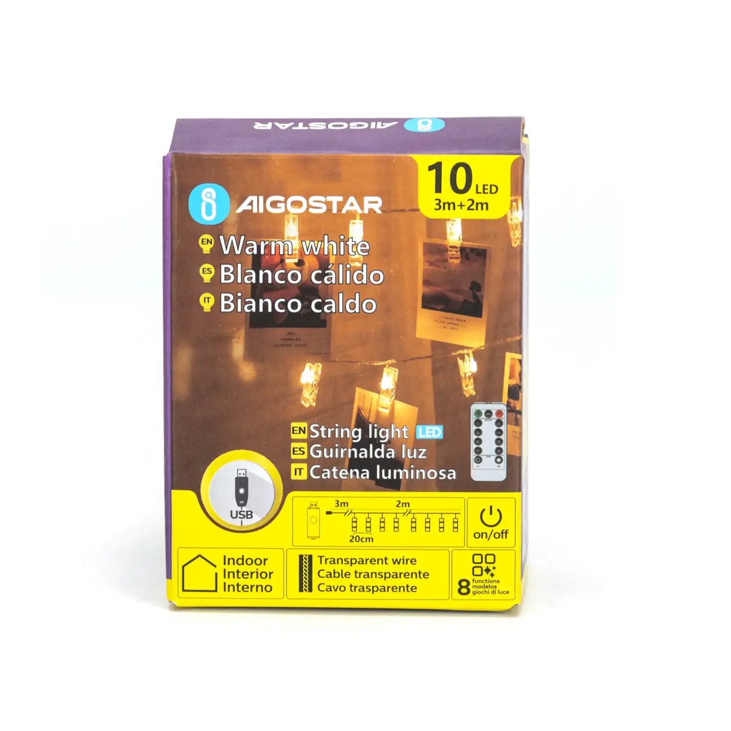 immagine Catena luminosa con mollette L2m-Luce calda-10LED-IP20