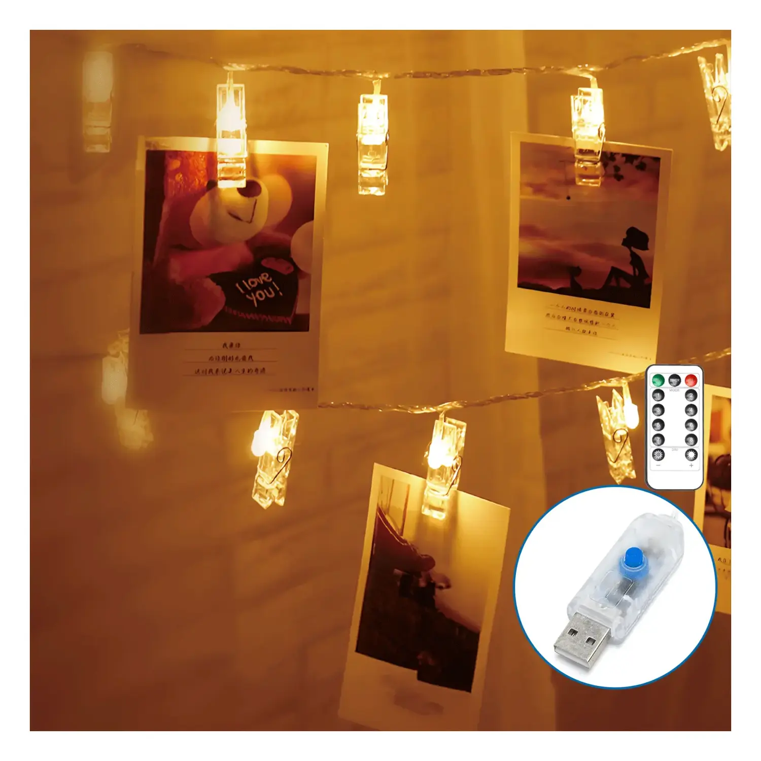 immagine Catena luminosa con mollette L3m-Luce calda-20LED-IP20