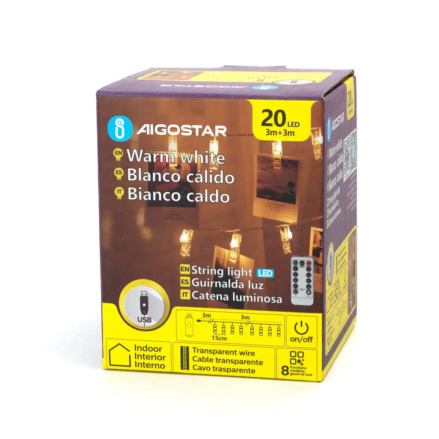 immagine Catena luminosa con mollette L3m-Luce calda-20LED-IP20