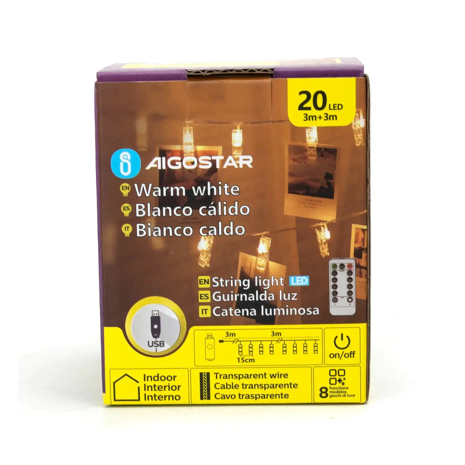 immagine Catena luminosa con mollette L3m-Luce calda-20LED-IP20