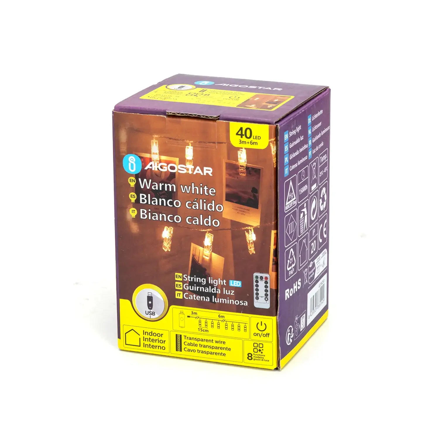 immagine Catena luminosa con mollette L6m-Luce calda-40LED-IP20