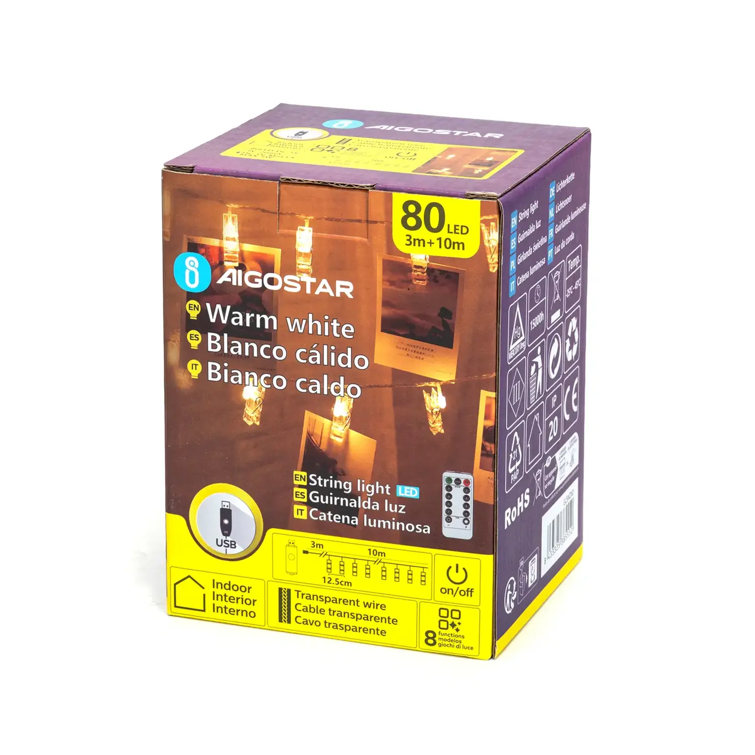 immagine Catena luminosa con mollette L10m-Luce calda-80LED-IP20