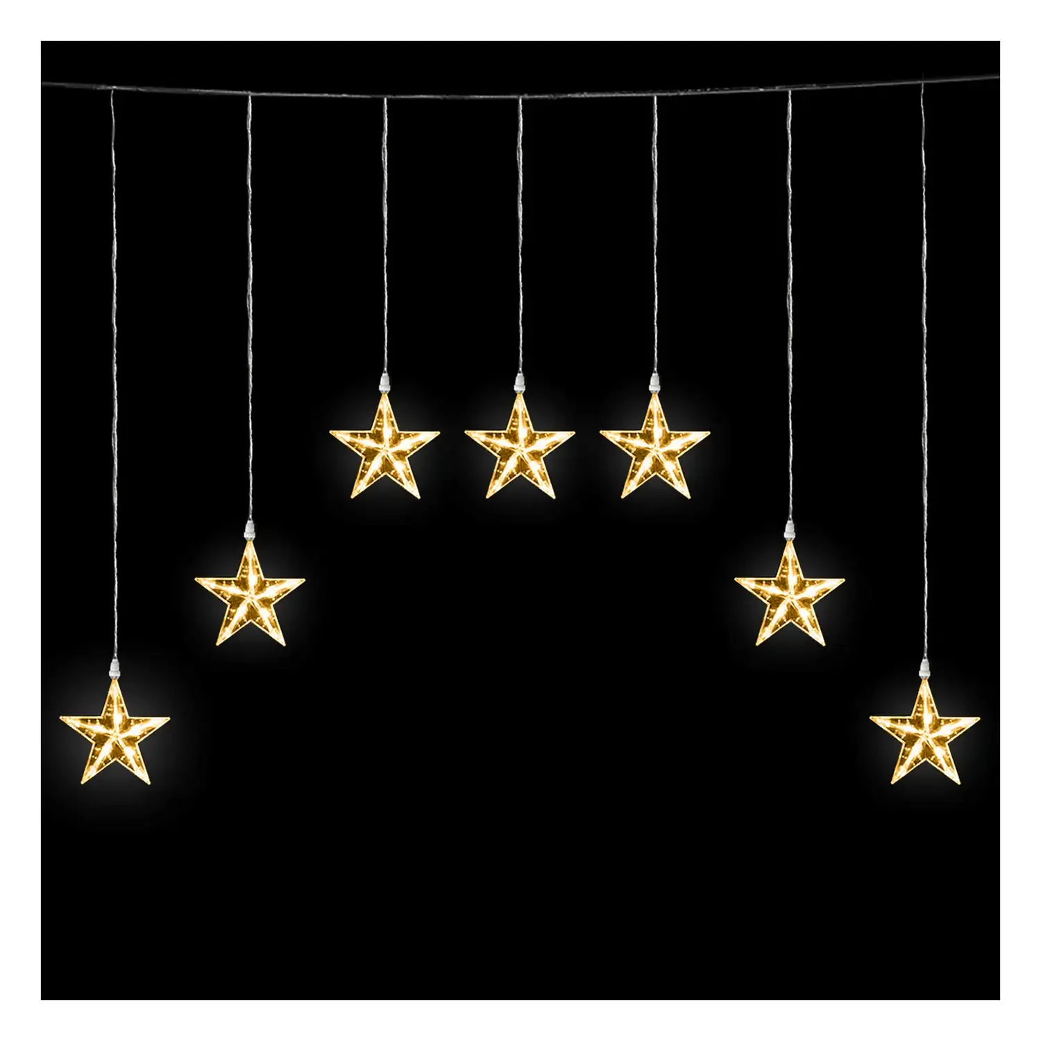 immagine del prodotto Catene luminose a basso voltaggio,Tenda trapezoidale con parte superiore piatta e pendente a stella luminosa,bianco caldo, 1.2*1m, 7 strisce IP44, Interno&Esterno
