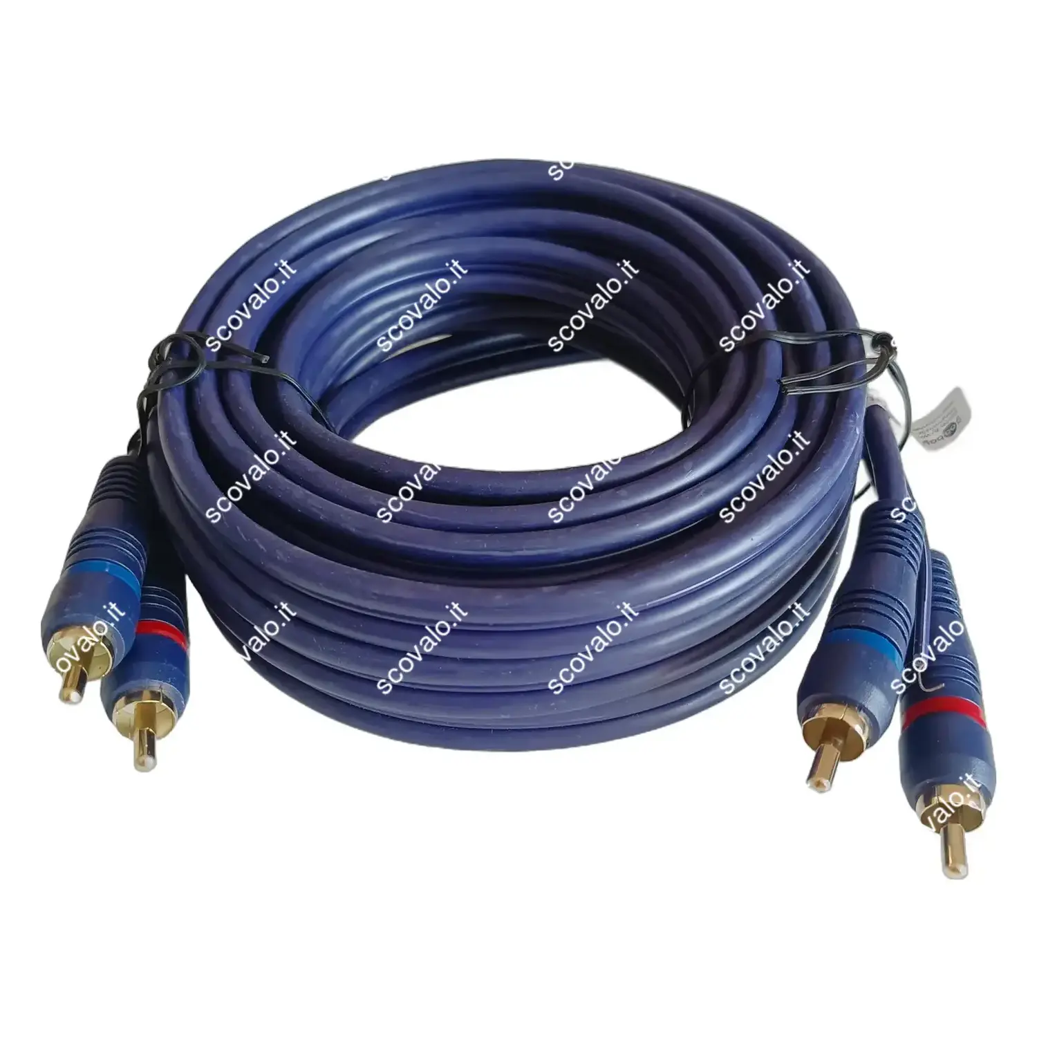 immagine cavetto auto Hi-fi stereo professionale 2 rca dorato remoto schermato blu 5 mt