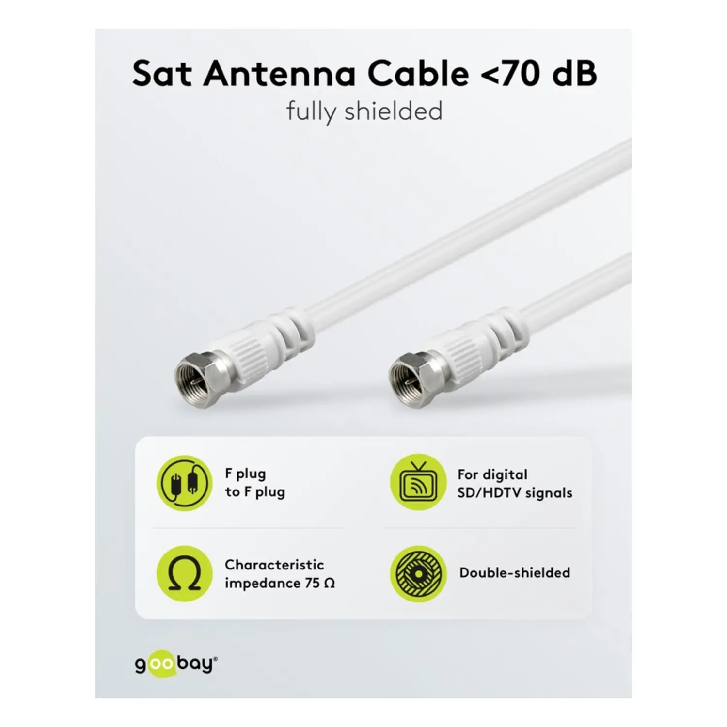immagine Cavo Antenna Satellitare 5mt Spina F Doppia Schermatura 75 Ohm Bianco