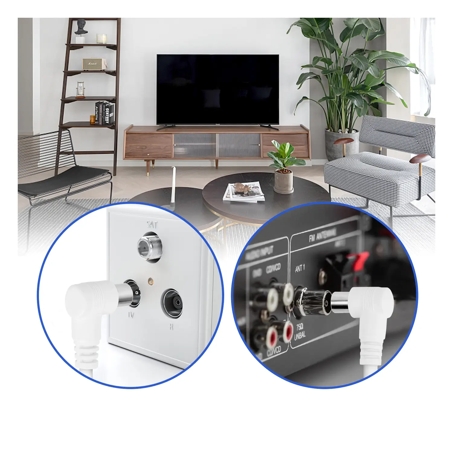 immagine Cavo antenna tv televisore maschio femmina piatto salvaspazio bianco 3 mt