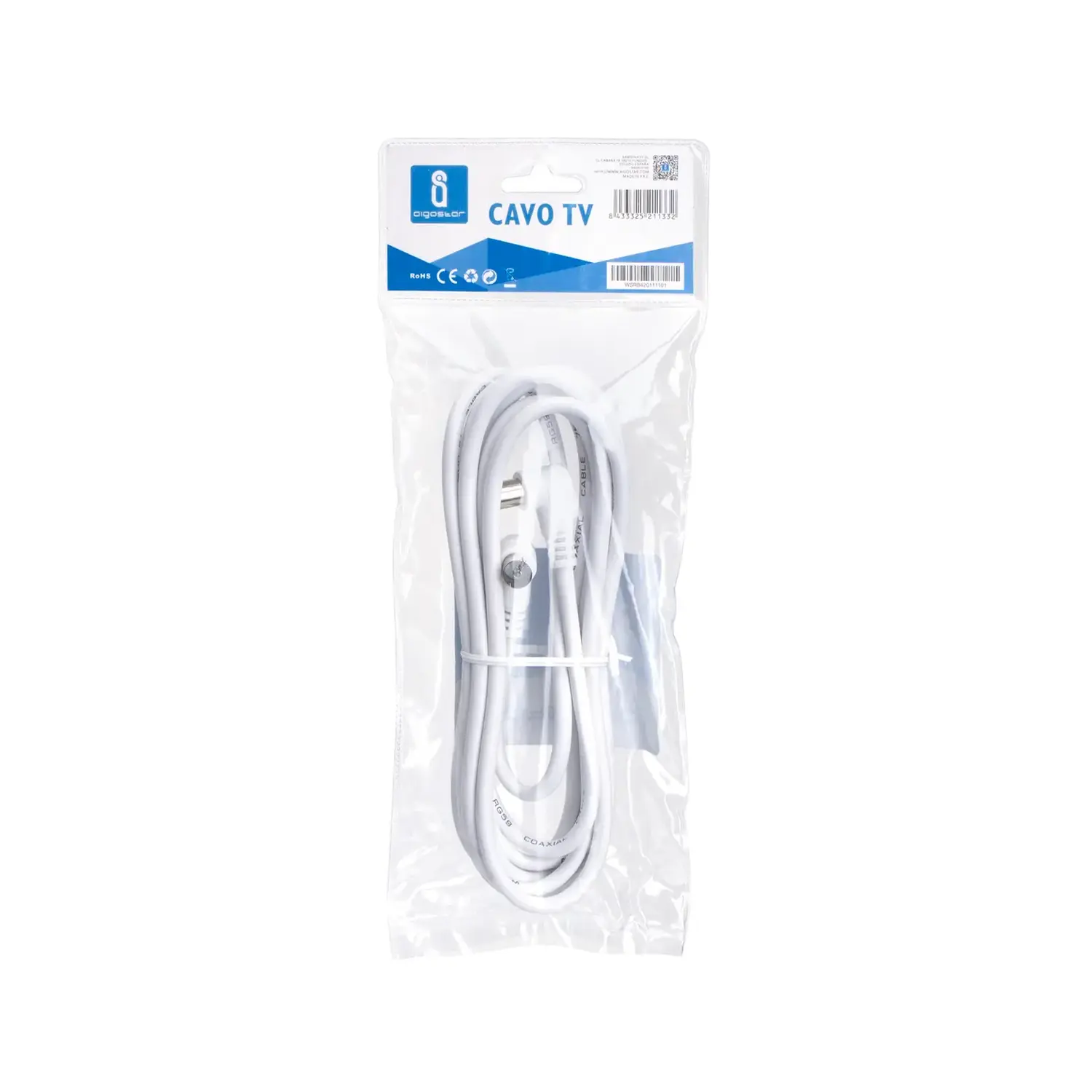 immagine Cavo antenna tv televisore maschio femmina piatto salvaspazio bianco 3 mt