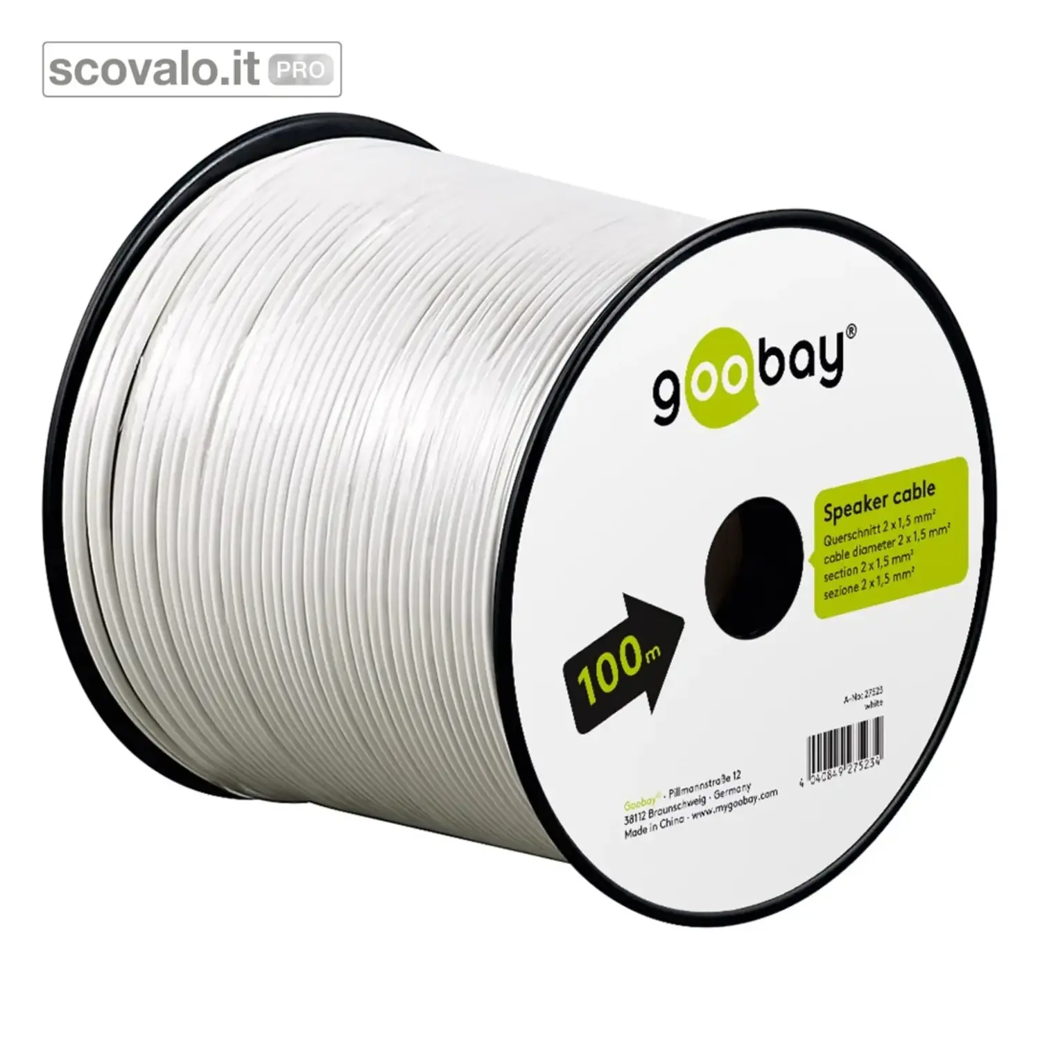 immagine del prodotto Cavo Audio Piattina Altoparlanti 2x1.50 CCA Bianco-Nero 100 Mt Goobay