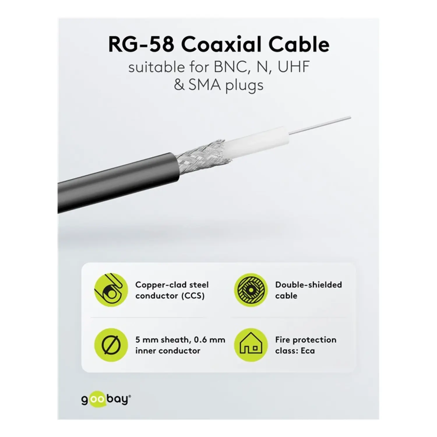 immagine Cavo Coassiale RG-58 50 Ohm 100m Doppia Schermatura 5mm Nero CCS