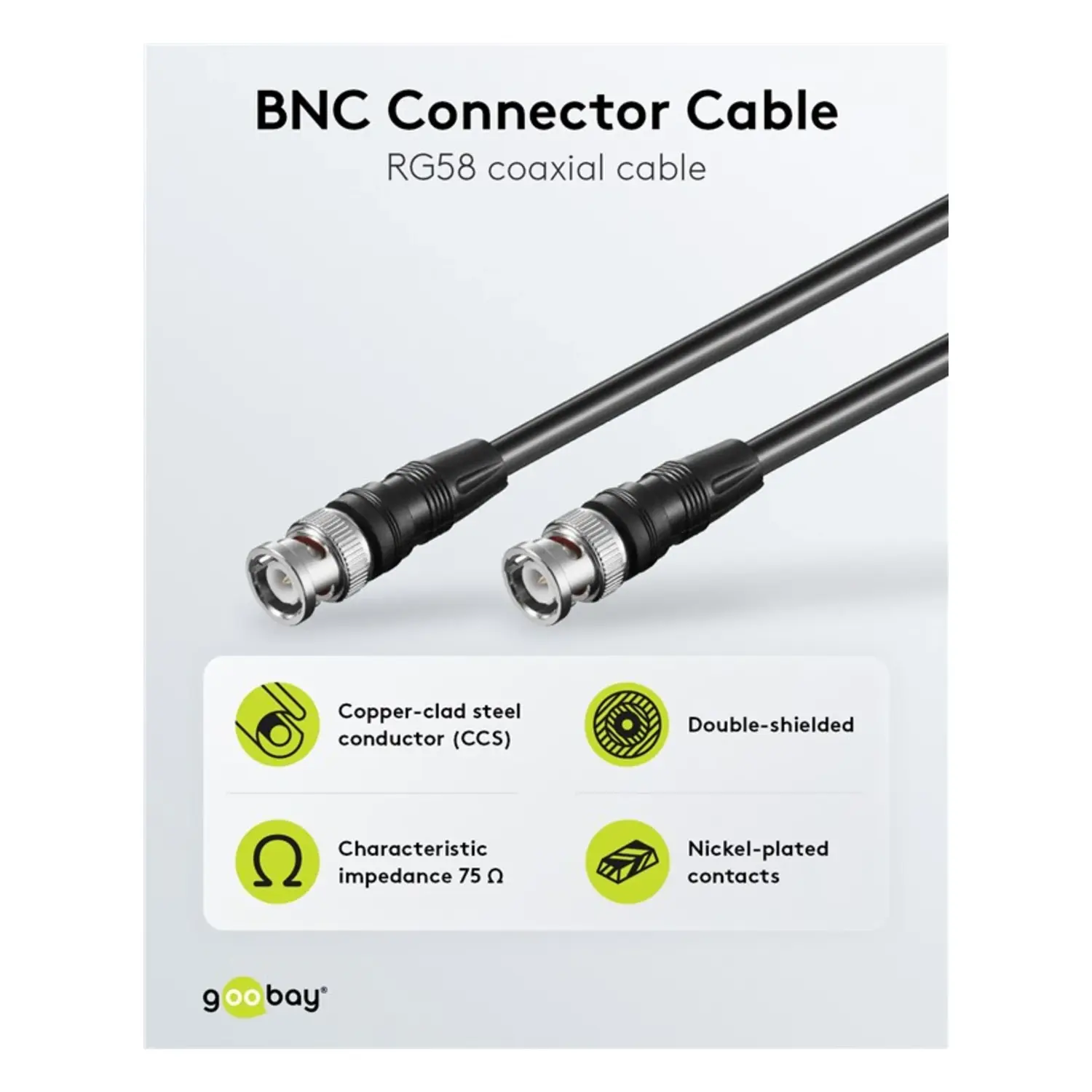 immagine Cavo Coassiale RG59 BNC 75 Ohm Doppia Schermatura Video 10mt Nero