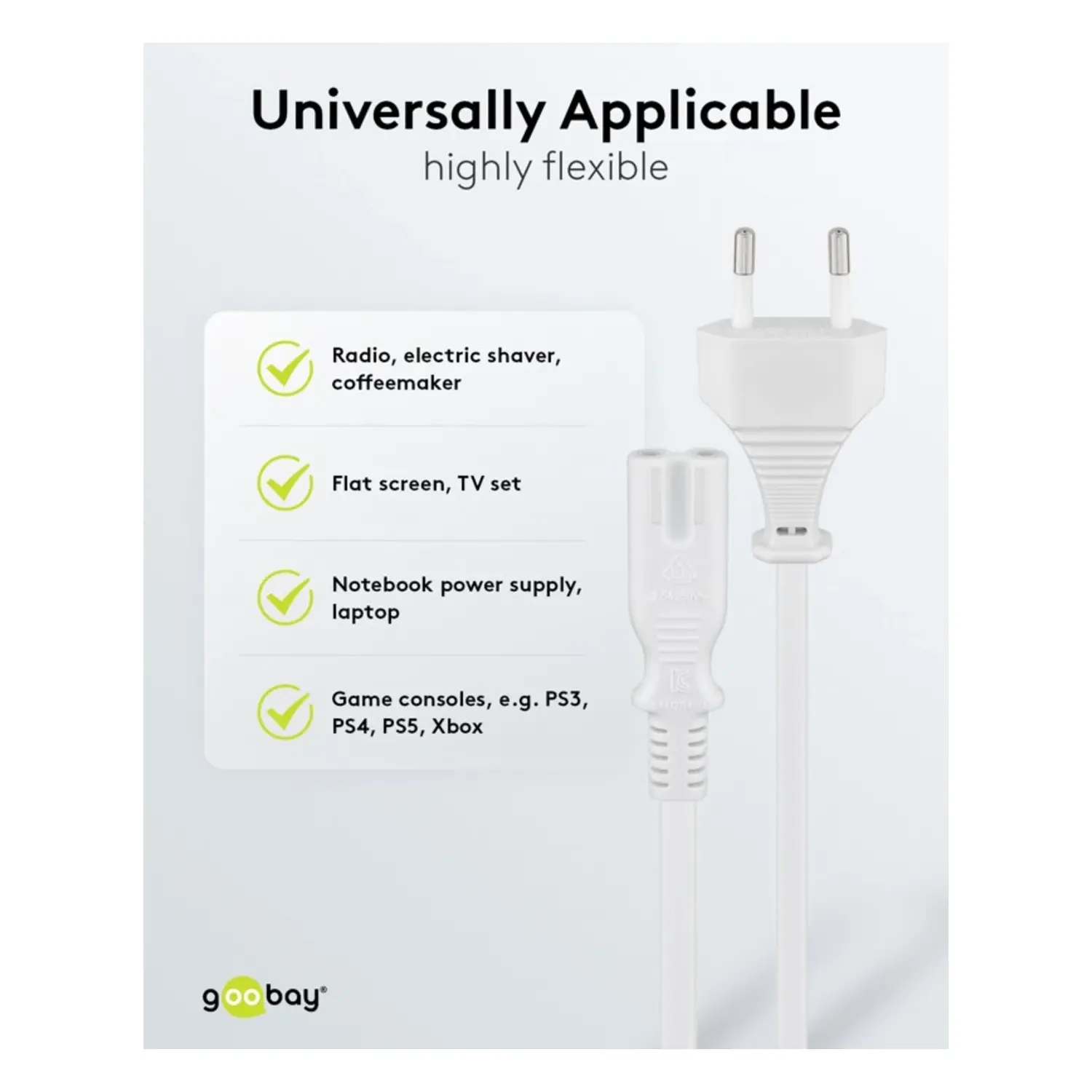 immagine Cavo Alimentazione C7 2 Pin 5m Europlug Bianco 250V 2.5A H03VV-H2-F2 Kema