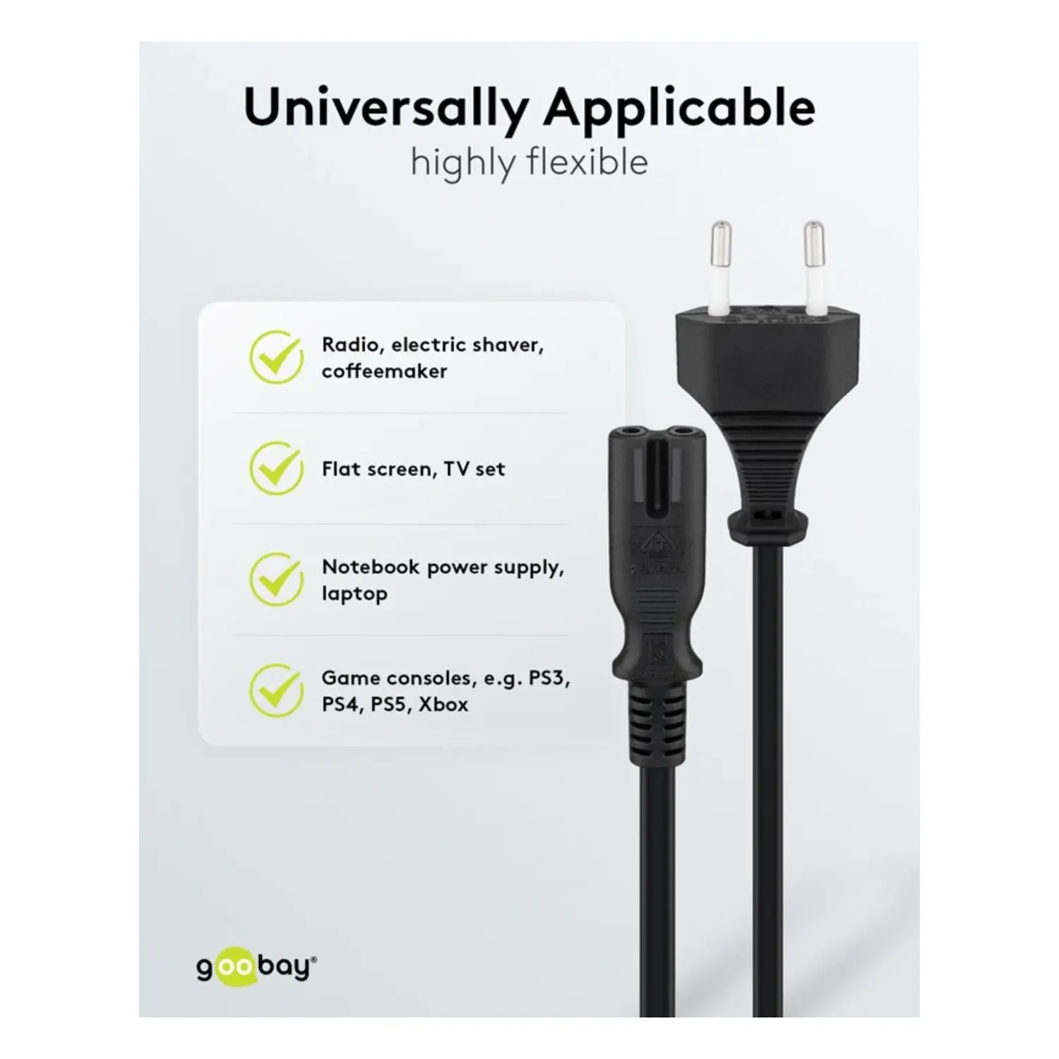 immagine Cavo Alimentazione C7 0.5m Euro Plug CEE 7/16 Nero 2 Pin 250V 2.5A Kema