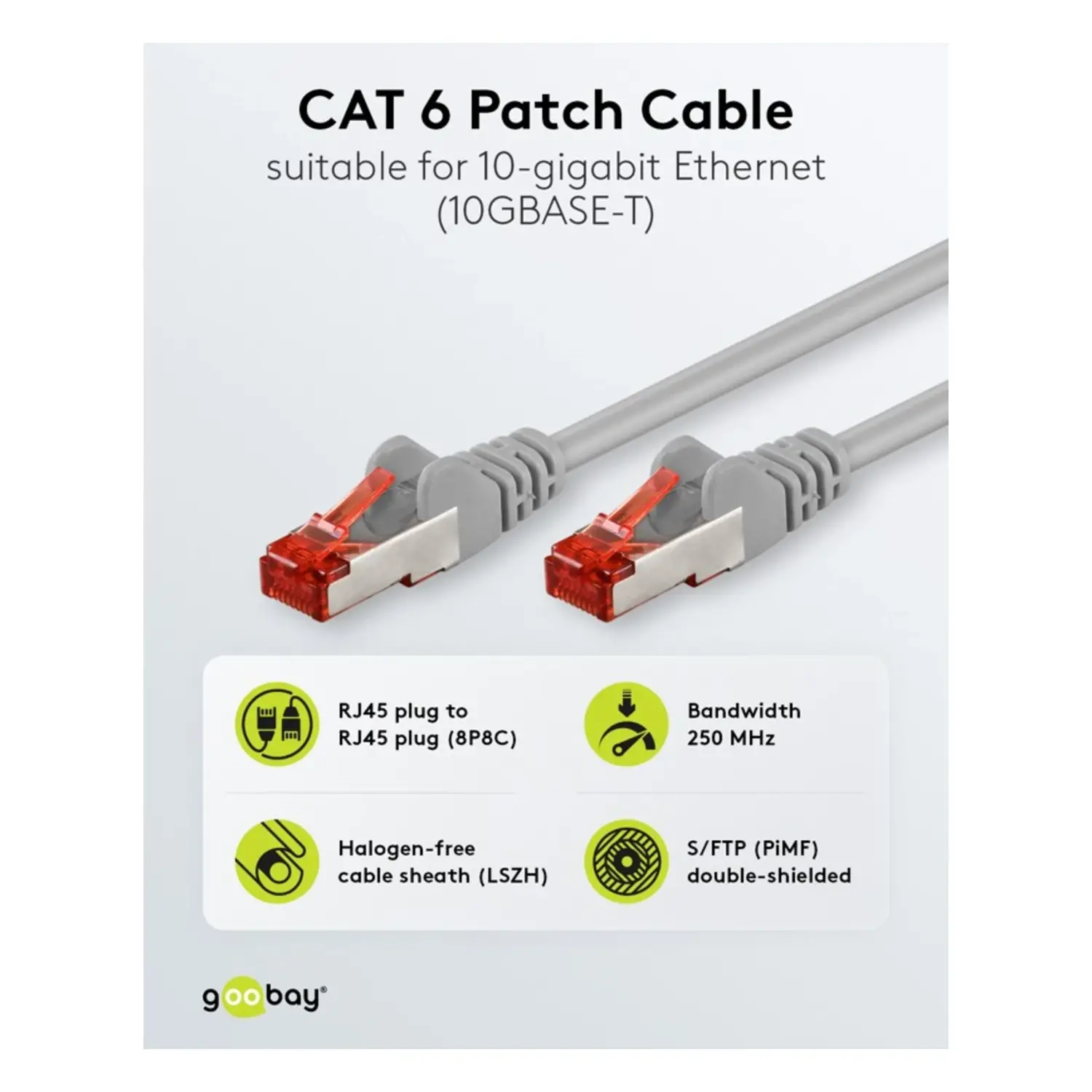 immagine Cavo di Rete Patch CAT 6 S/FTP Schermato RJ45 0,5mt Grigio LSZH