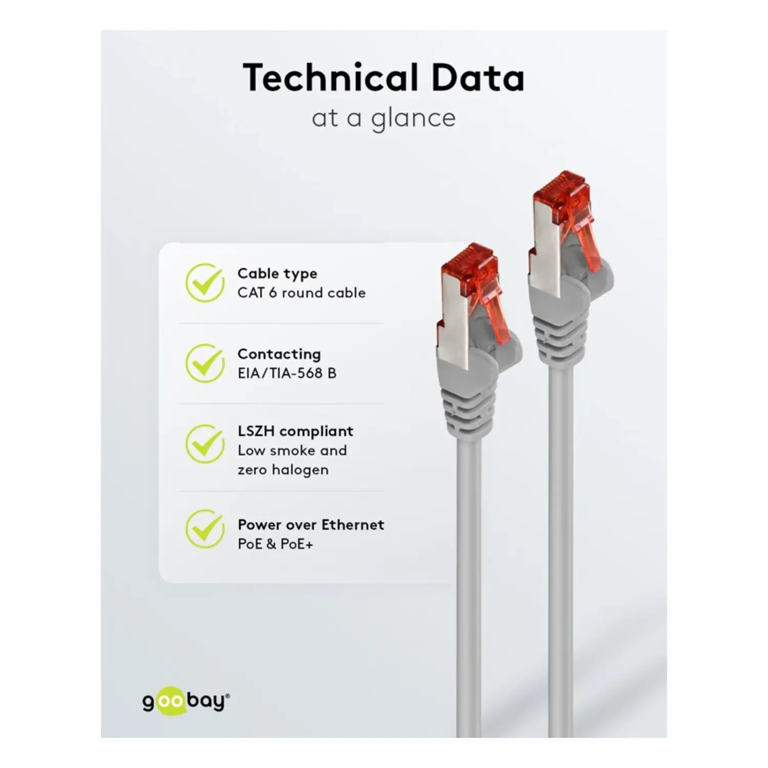 immagine Cavo di Rete Patch CAT 6 S/FTP Schermato RJ45 0,5mt Grigio LSZH
