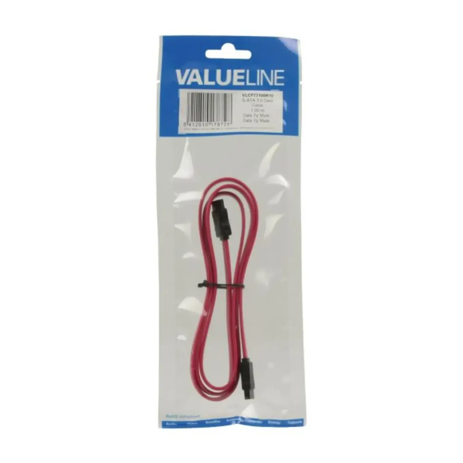 immagine Cavo SATA 3.0 6Gb/s 7-Pin Femmina 1mt Rosso Interno Piatto High Speed