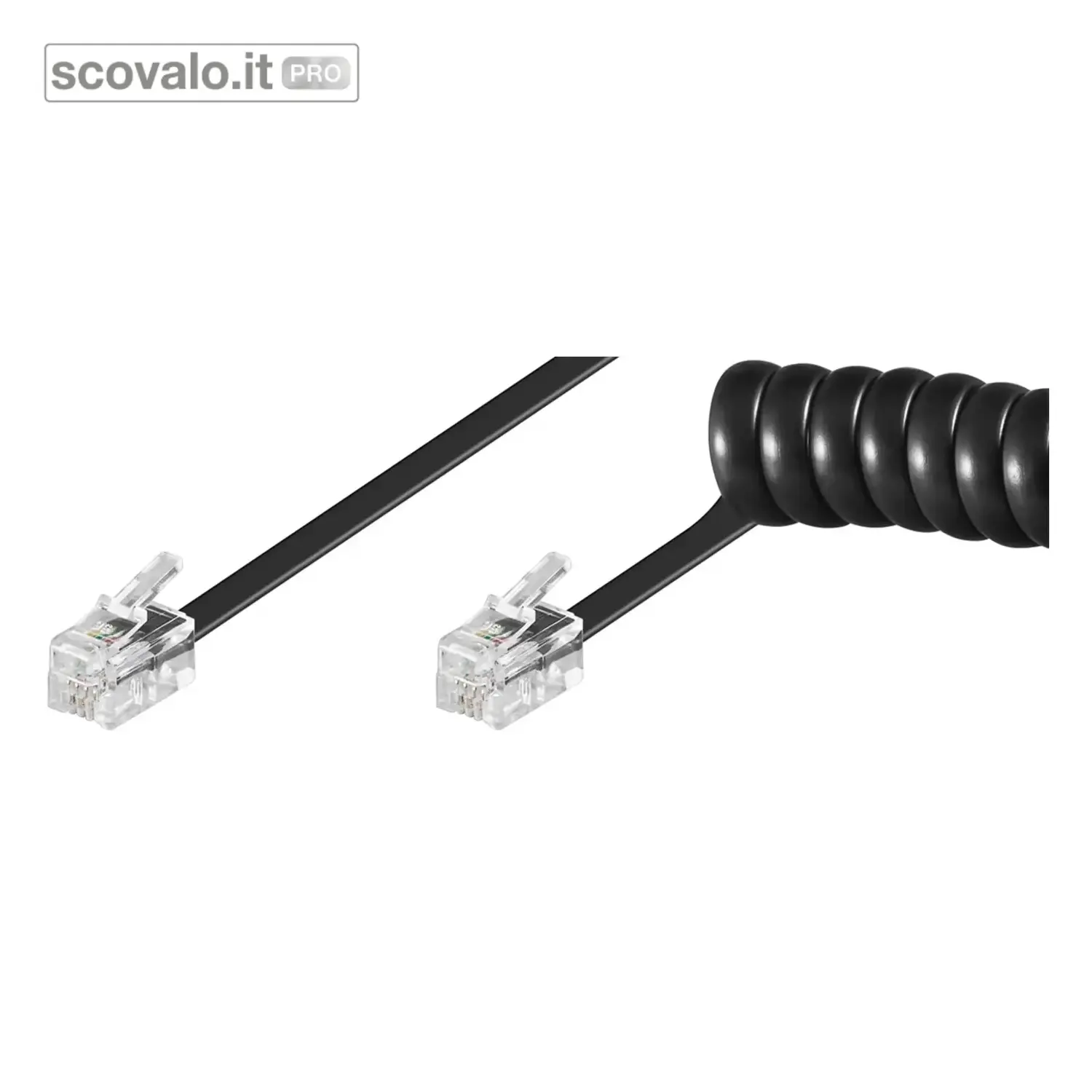 immagine del prodotto Cavo Spirale Telefonico RJ10 4P4C Nero 2 Mt - Estensibile per Cornetta