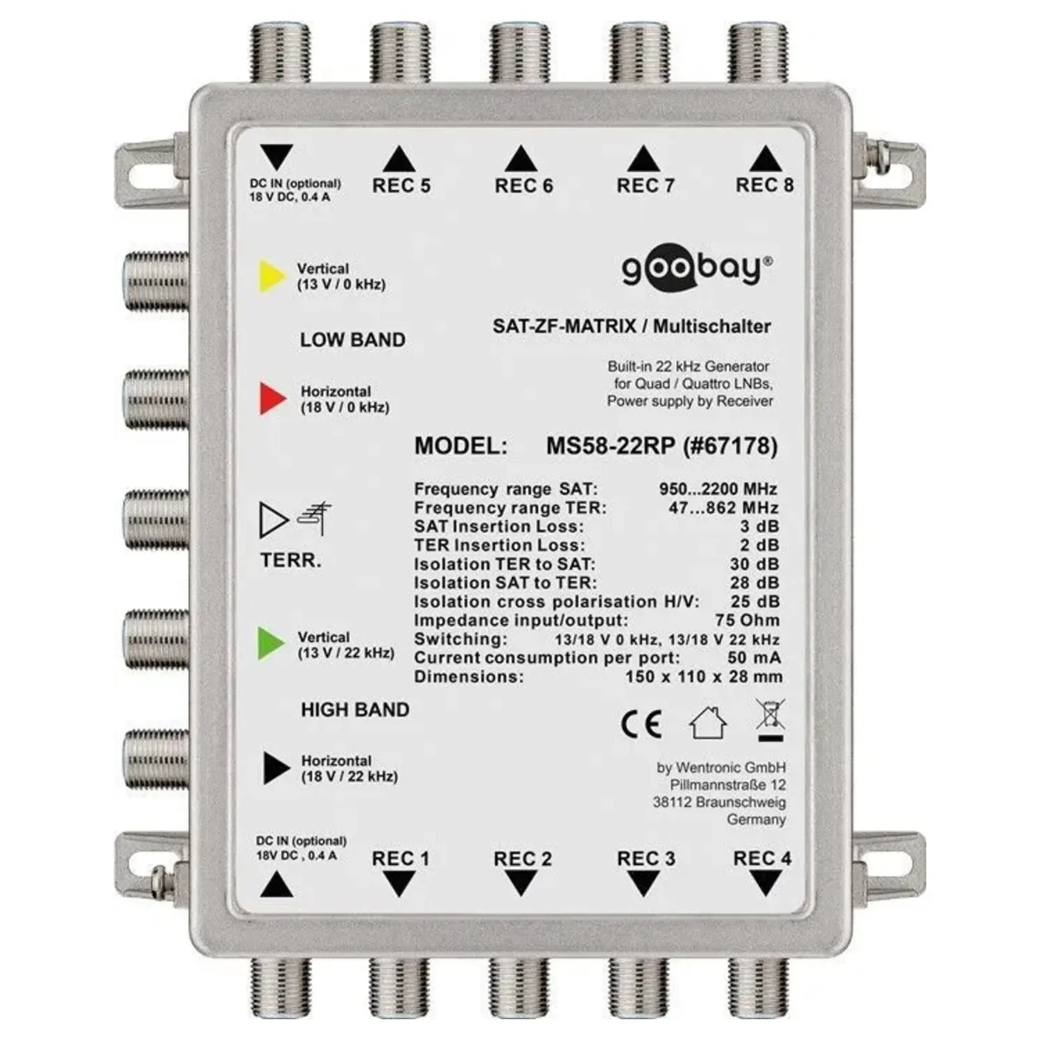 immagine del prodotto multiswitch passivo sat 5 ingressi 8 uscite mid demix 8 utenti tv centralina