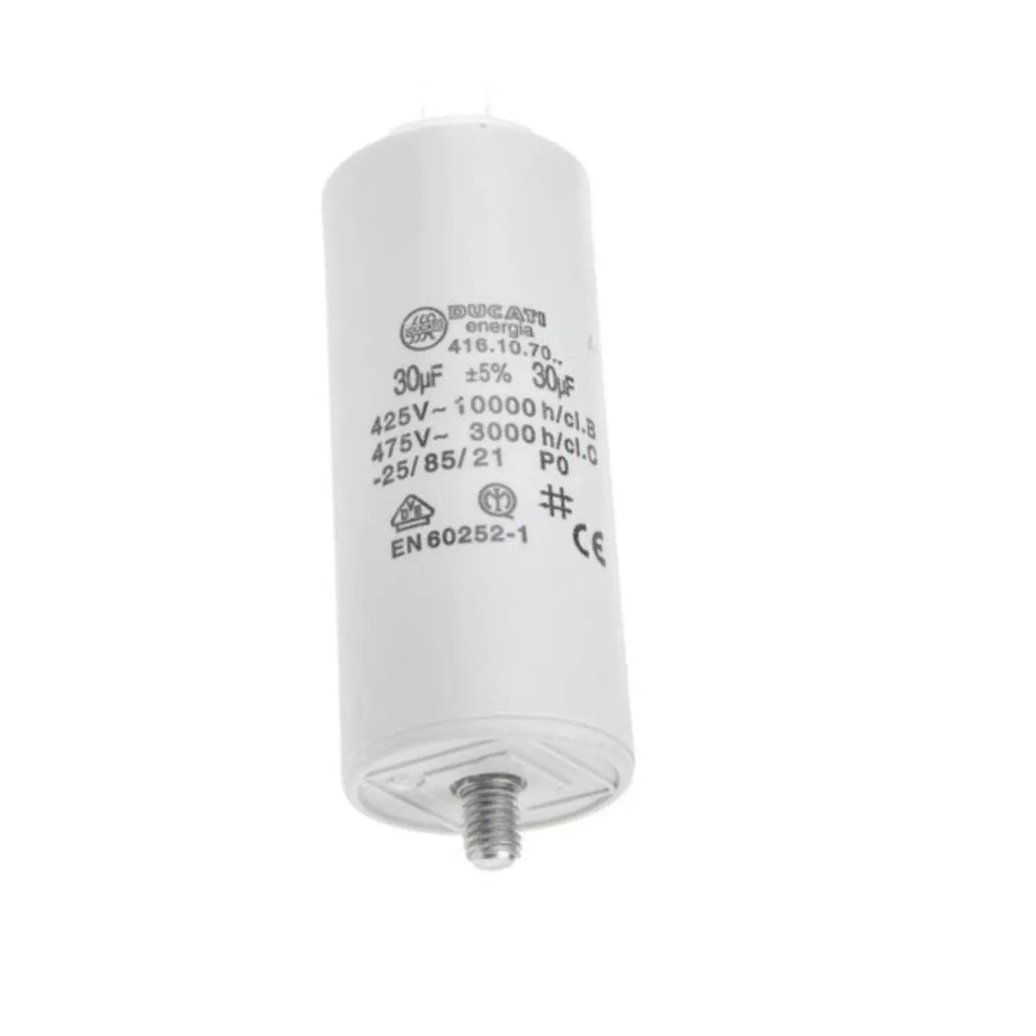 immagine del prodotto condensatore di spunto 2 poli con terra CE bianco 450 volt 30 uf wnt 97998
