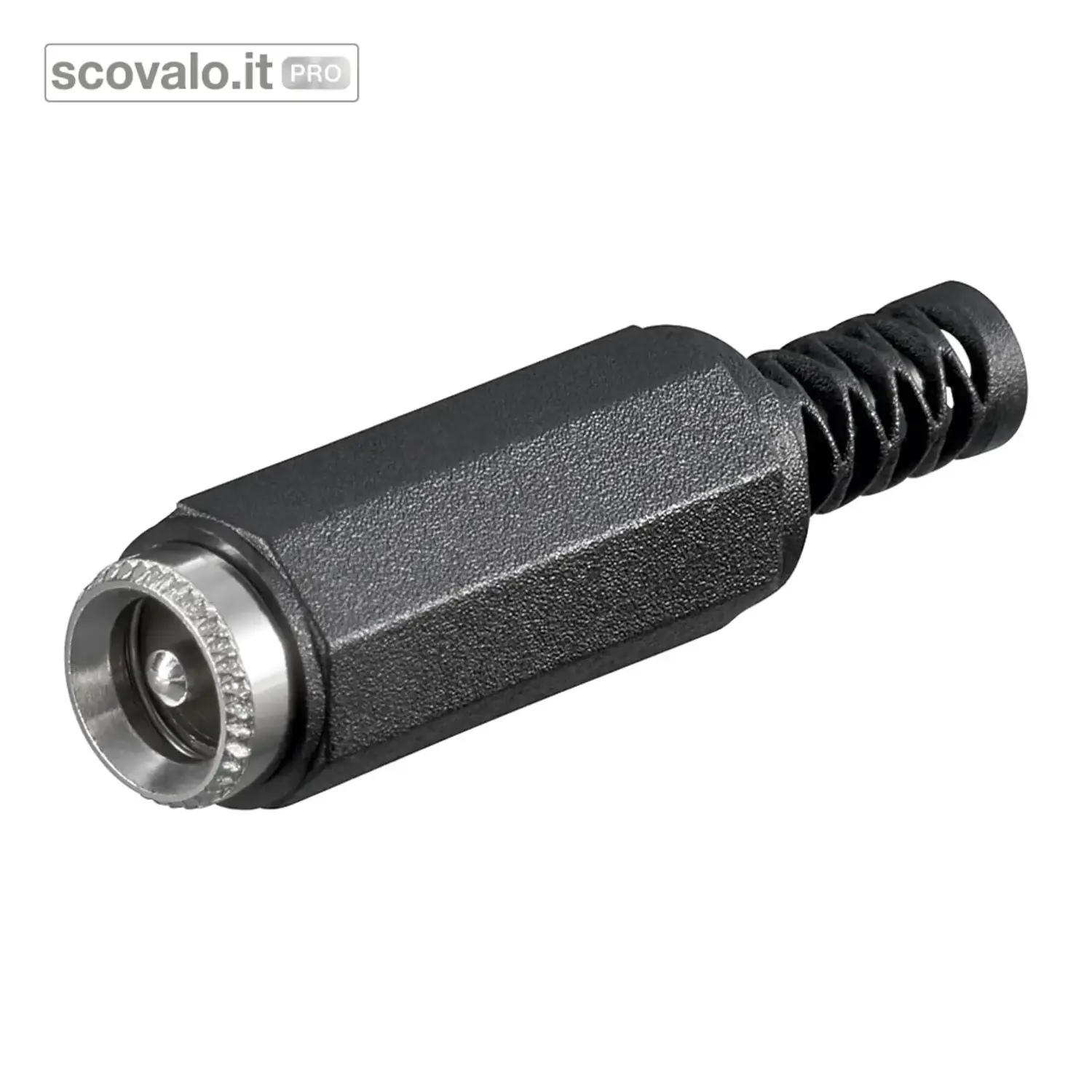 immagine del prodotto Connettore DC 2.1mm Presa Volante Antipiega con Guida Cavo a Saldare