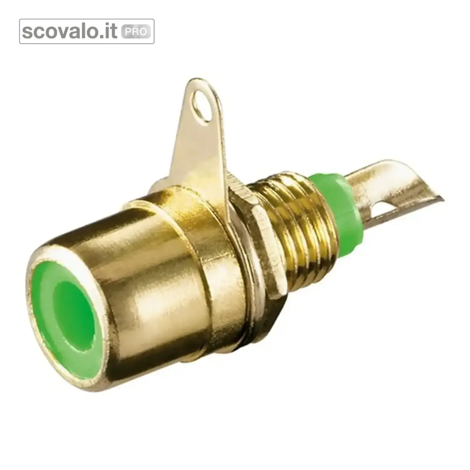 immagine del prodotto Presa RCA da Pannello Metallo Verde Placcata Oro con Dado e Ghiera