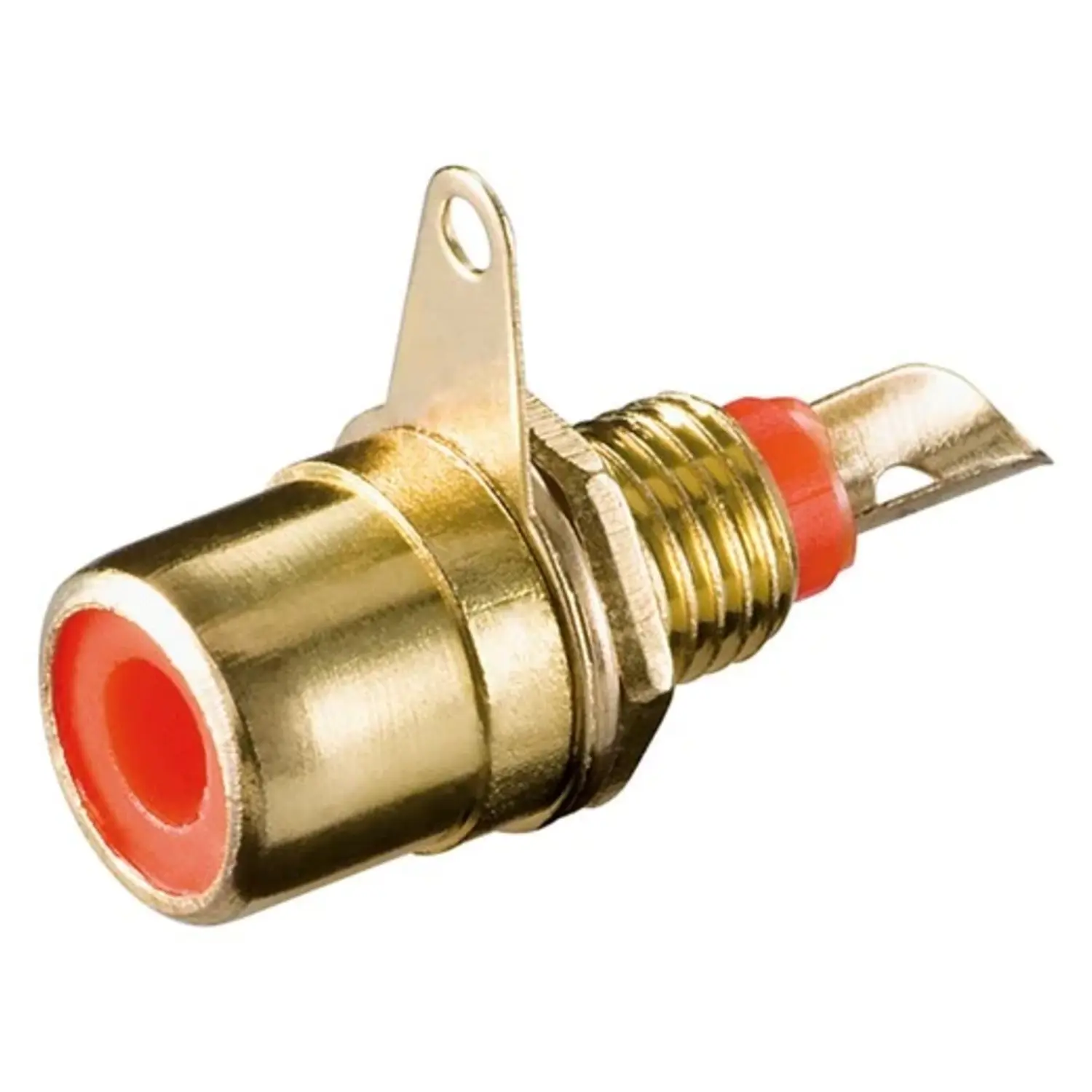 immagine connettore presa rca da pannello placcata in oro di metallo rosso wnt 11304