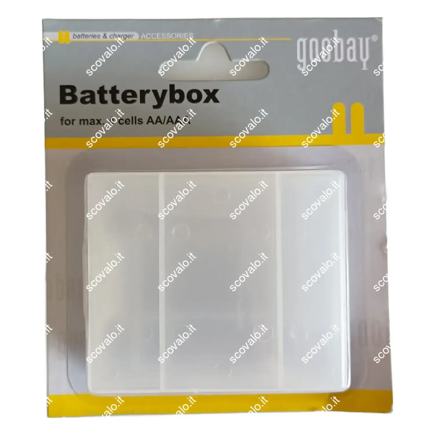 immagine contenitore portabatterie per 4 batterie aa o aaa trasparente