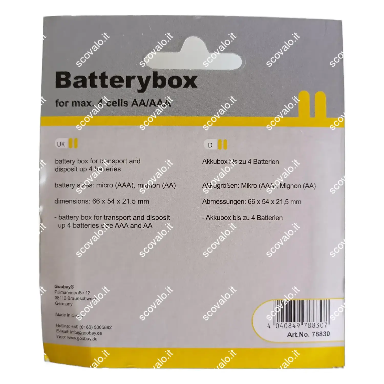 immagine contenitore portabatterie per 4 batterie aa o aaa trasparente